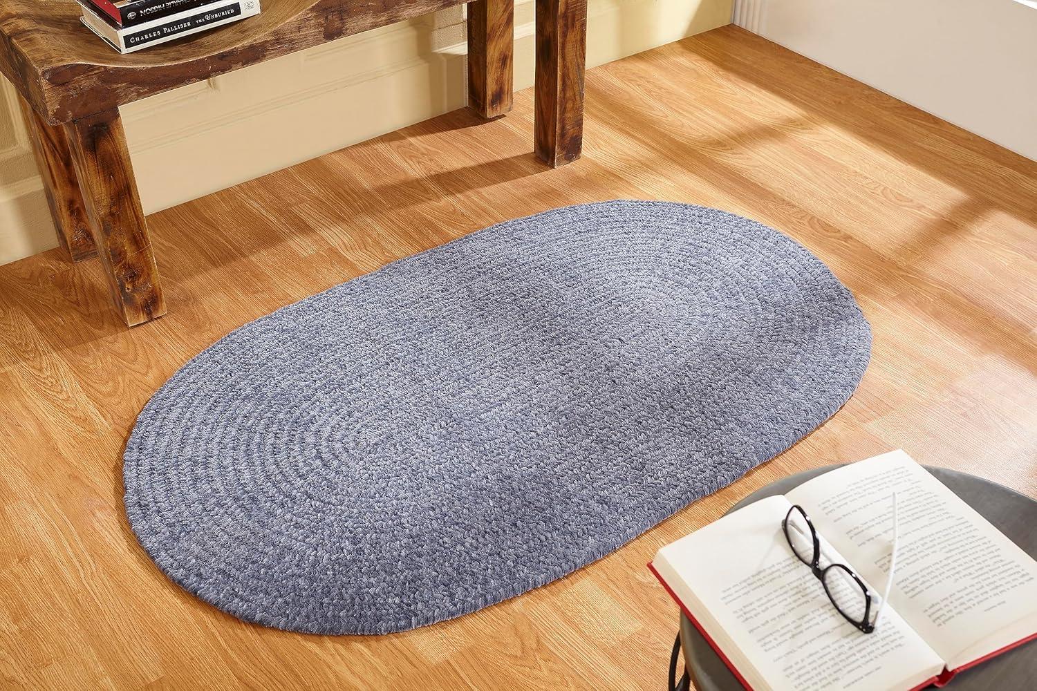 Luxurious Gray Braided Oval Synthetic Rug, Easy Care and Stain-Resistant