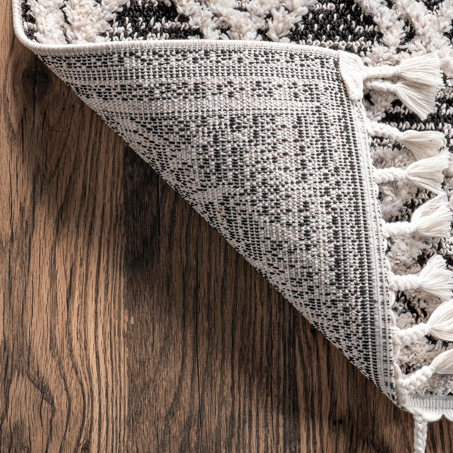 Nuloom 8x11 Ansley Moroccan Tassel Indoor Area Rug, Grey, High-Low Textured Bohemian Design, Plush High Pile, Stain Resistant, Bedroom, Living Room
