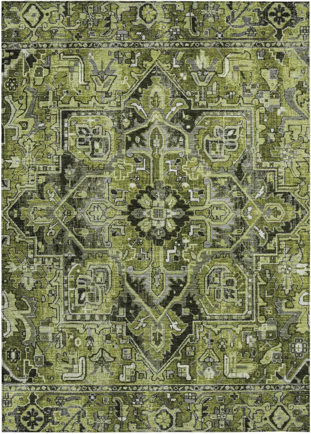 Olive Rectangular Synthetic Oriental 10' x 14' Washable Area Rug