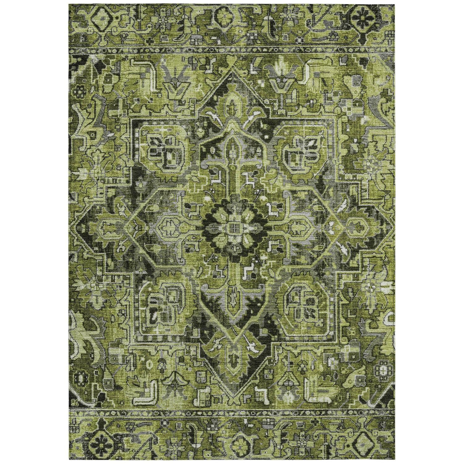 Olive Rectangular Synthetic Oriental 10' x 14' Washable Area Rug