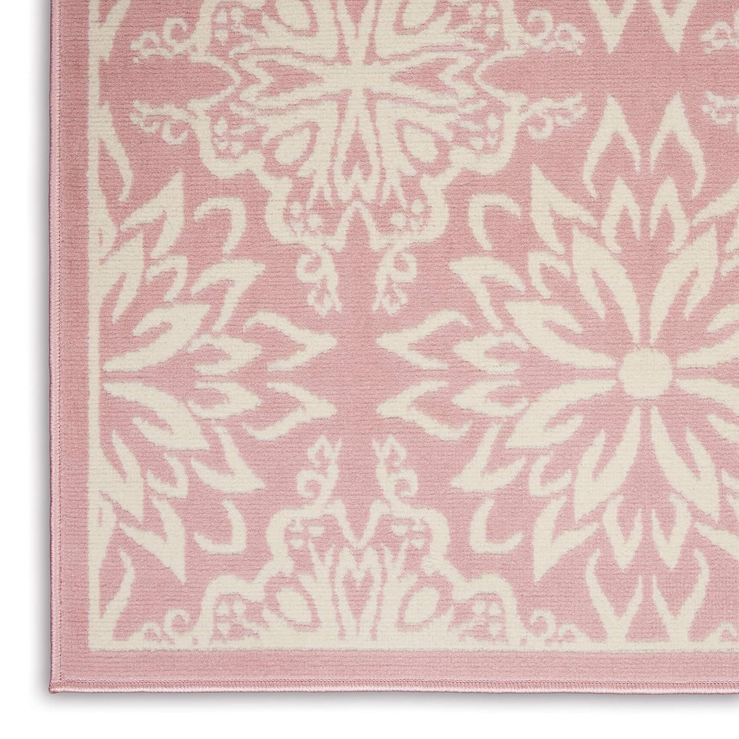 Nourison Jubilant Geometric Floral Ivory/Pink 5'3" x 7'3" Area Rug, (5' x 7')
