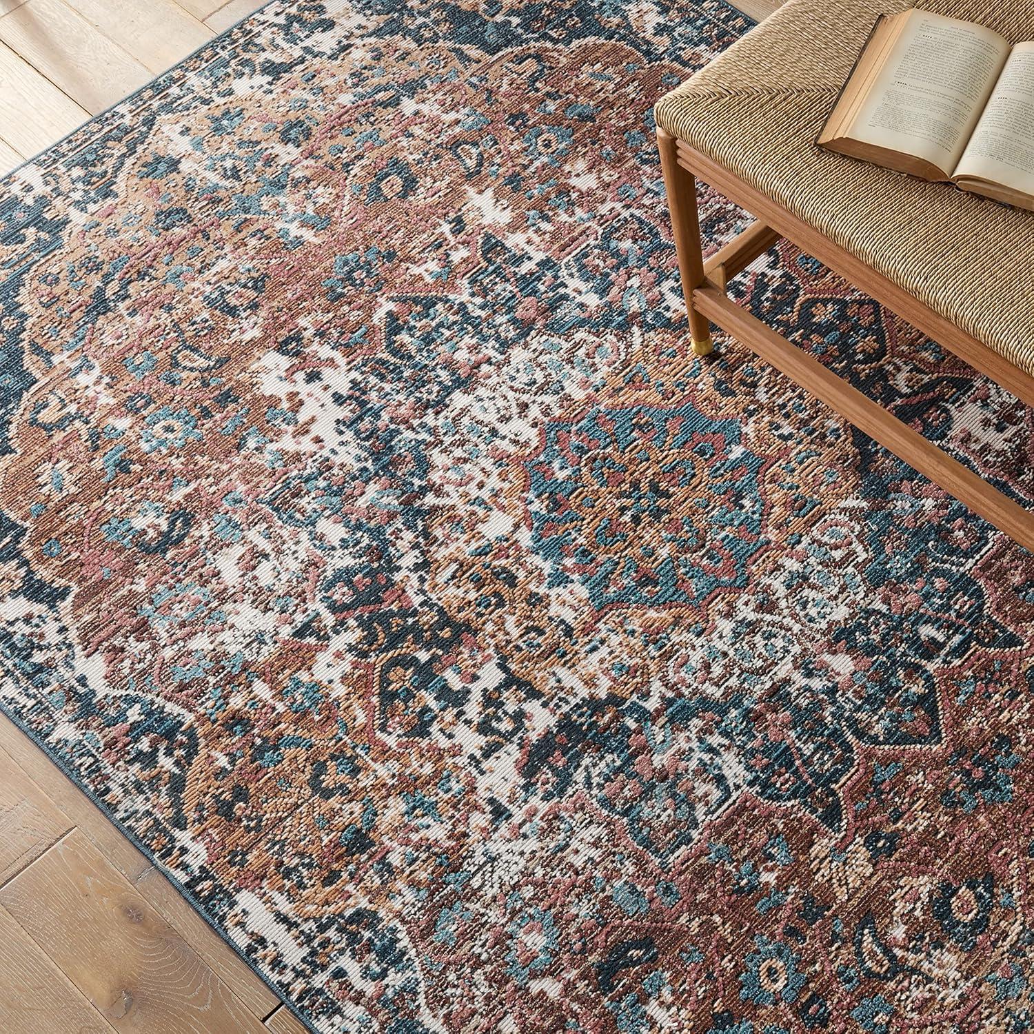 Akela Dark Blue and Multicolor Medallion Runner Rug