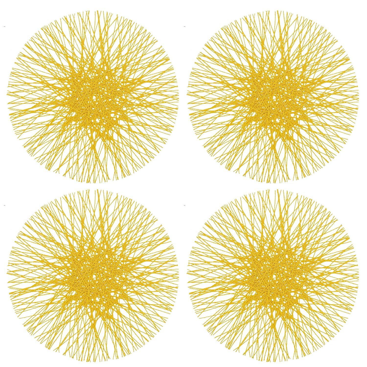 Saro Lifestyle Straw Placemat, 15" Round (Set of 4), Yellow, 15" Round