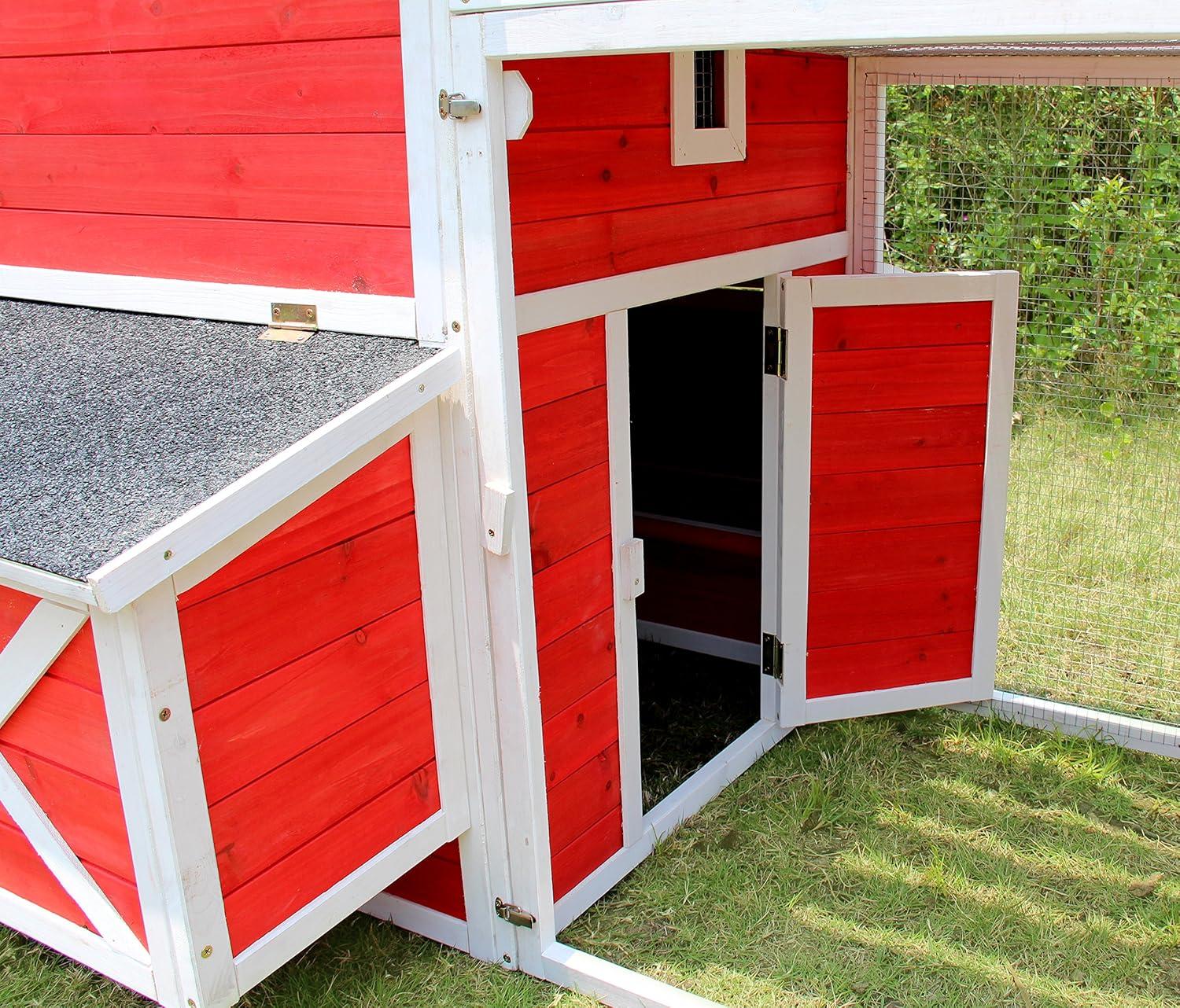 Barn Chicken Coop with Roof Top Planter, Red