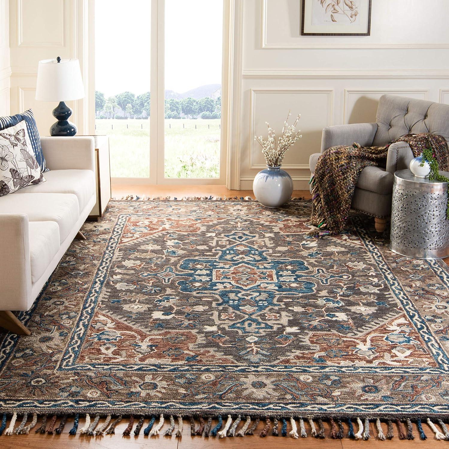 Handmade Tufted Square Wool Accent Rug in Blue - 47"x47"