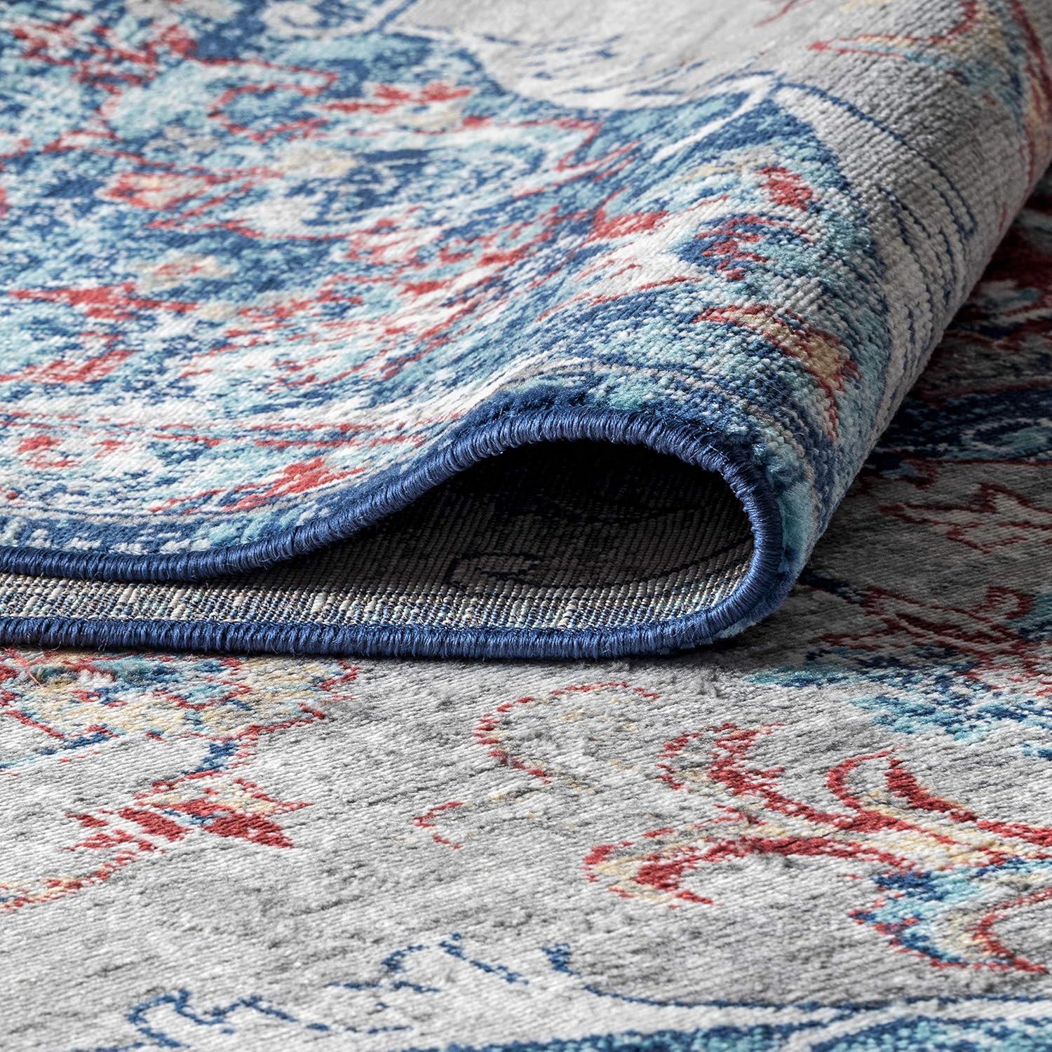 2'x8' Modern Persian Vintage Medallion Runner Rug, Red/Navy - JONATHAN Y