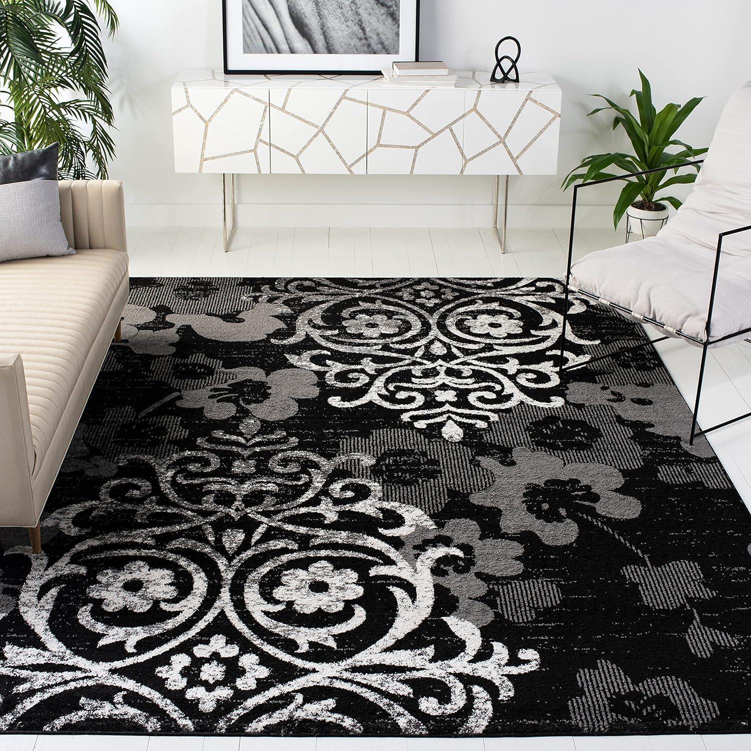 Adirondack ADR114 Machine Made Indoor Area Rug - Black/Silver - 9'x12' - Safavieh