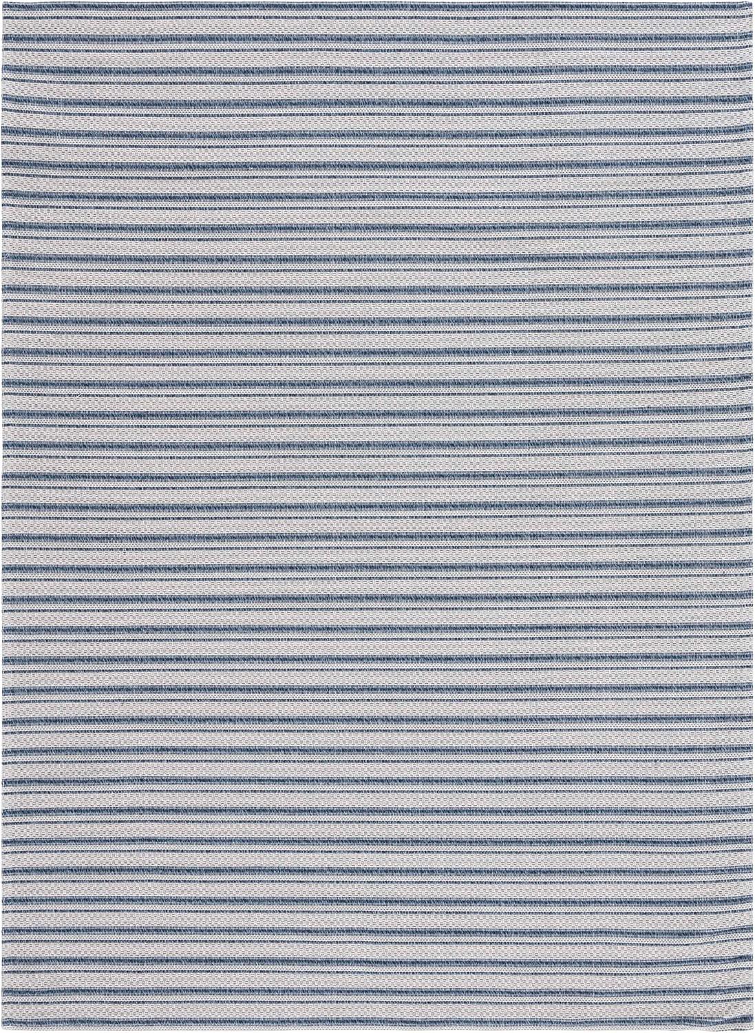 Navy and Light Grey Braided Wool Stripe Area Rug 4' x 6'