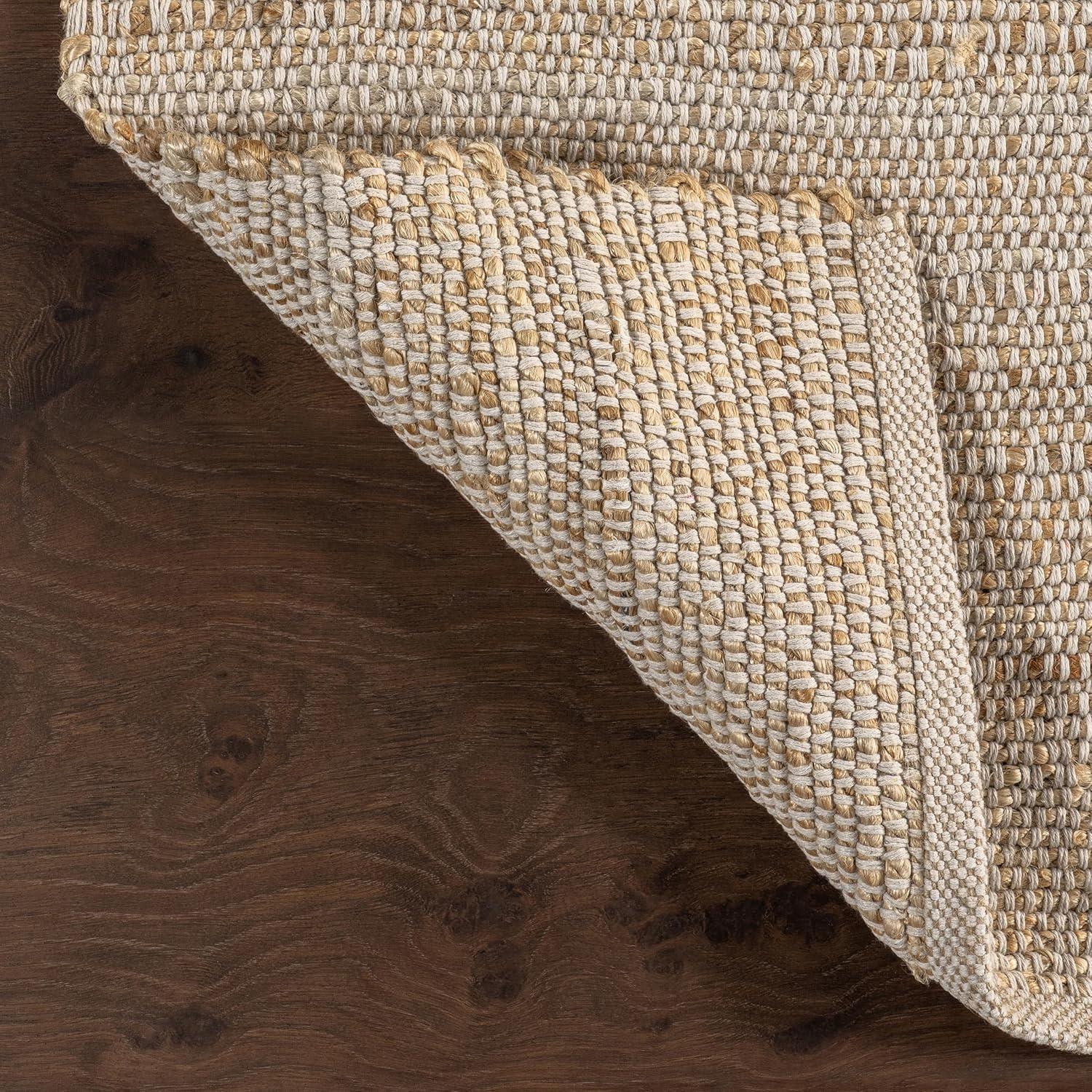 Nuloom 4x6 Elfriede Jute & Cotton Hand Woven Indoor Area Rug, Natural, Solid Rustic Farmhouse Style Natural Fiber Bedroom, Living Room,