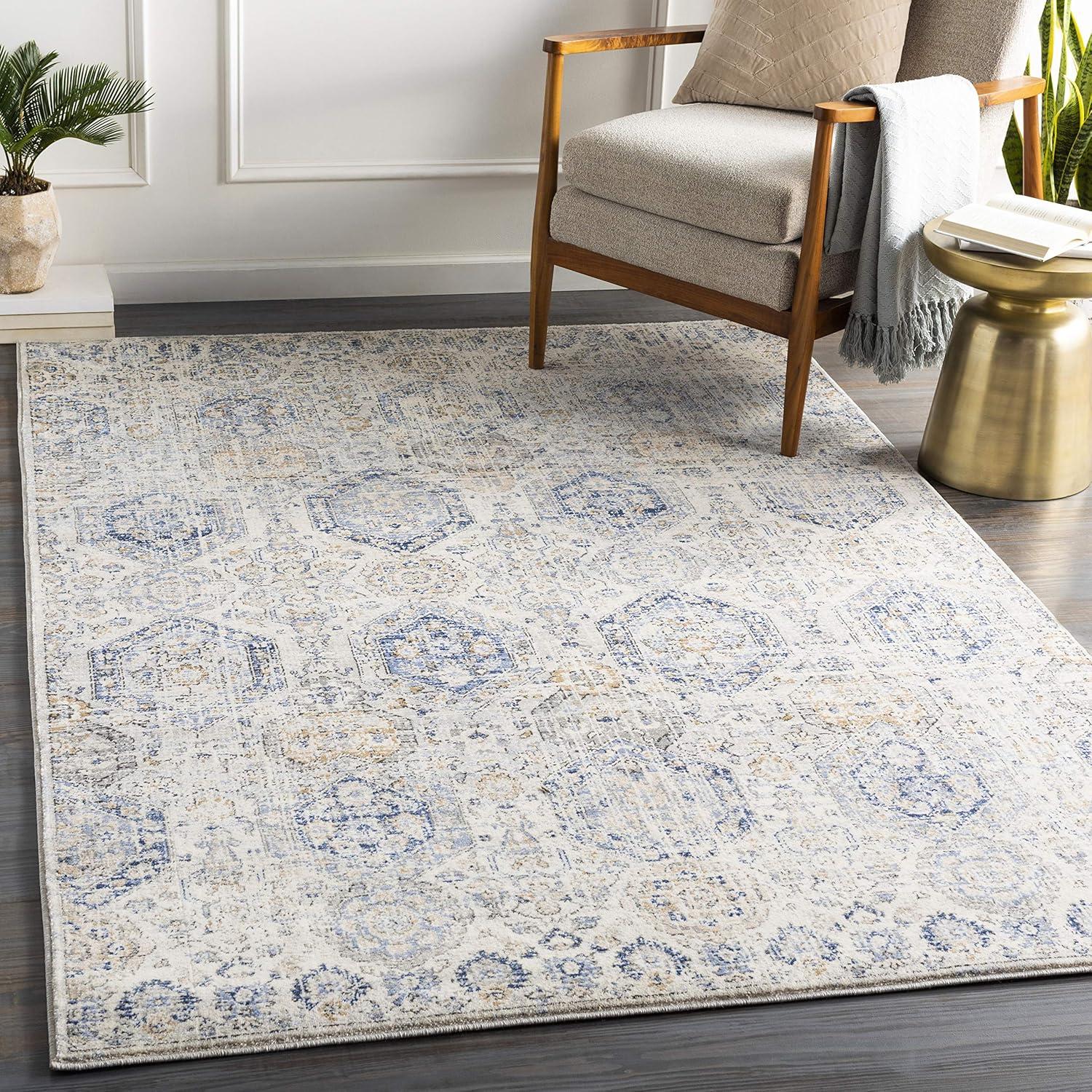 Arlene Blue and Beige Synthetic 5' x 7' Area Rug