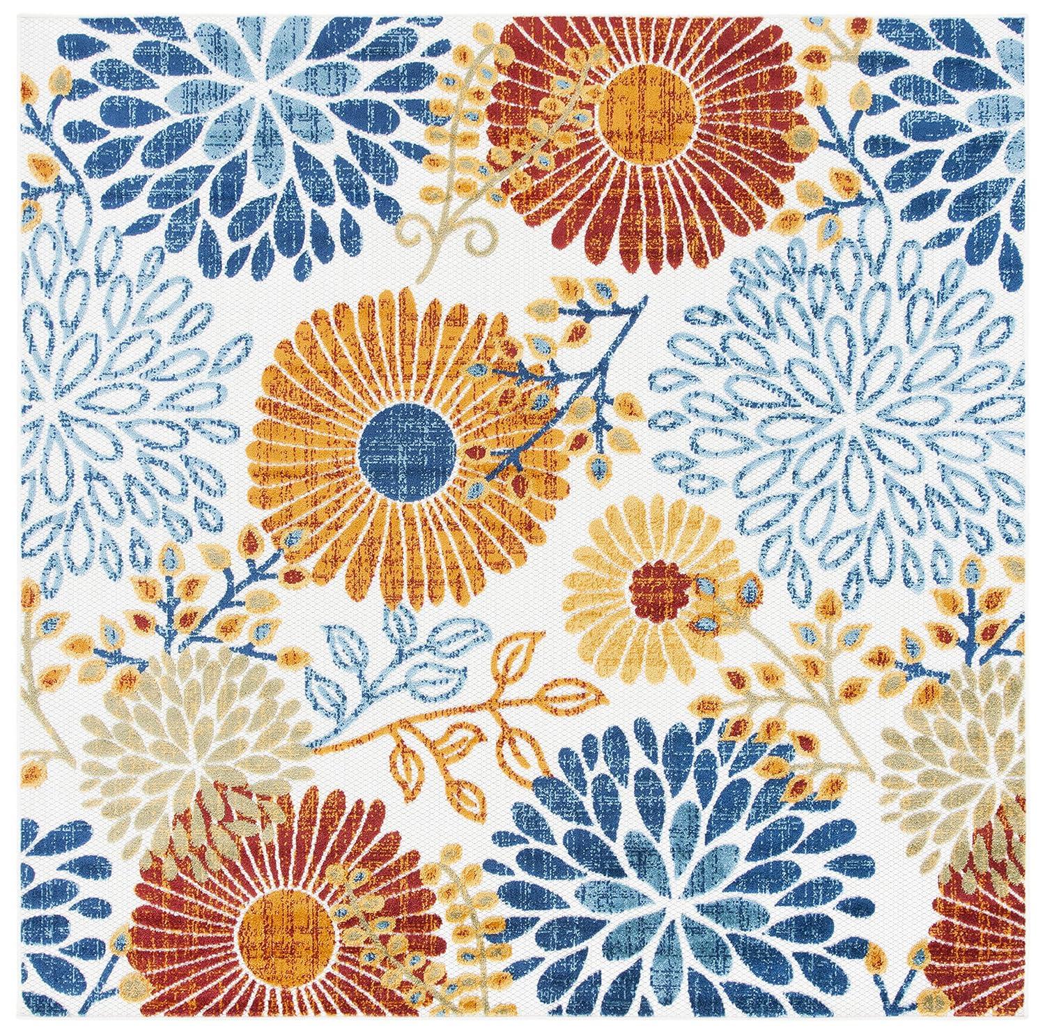 Cabana CBN832 Power Loomed Indoor/Outdoor Area Rug - Creme/Red - 3'x3' - Safavieh