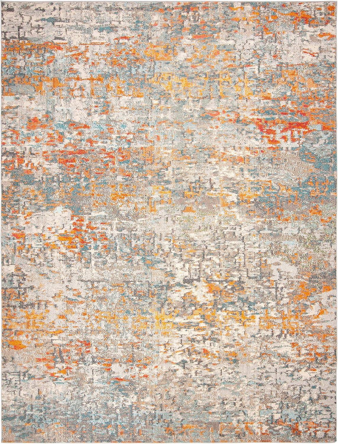 Abstract Grey & Orange Synthetic 8' x 10' Area Rug