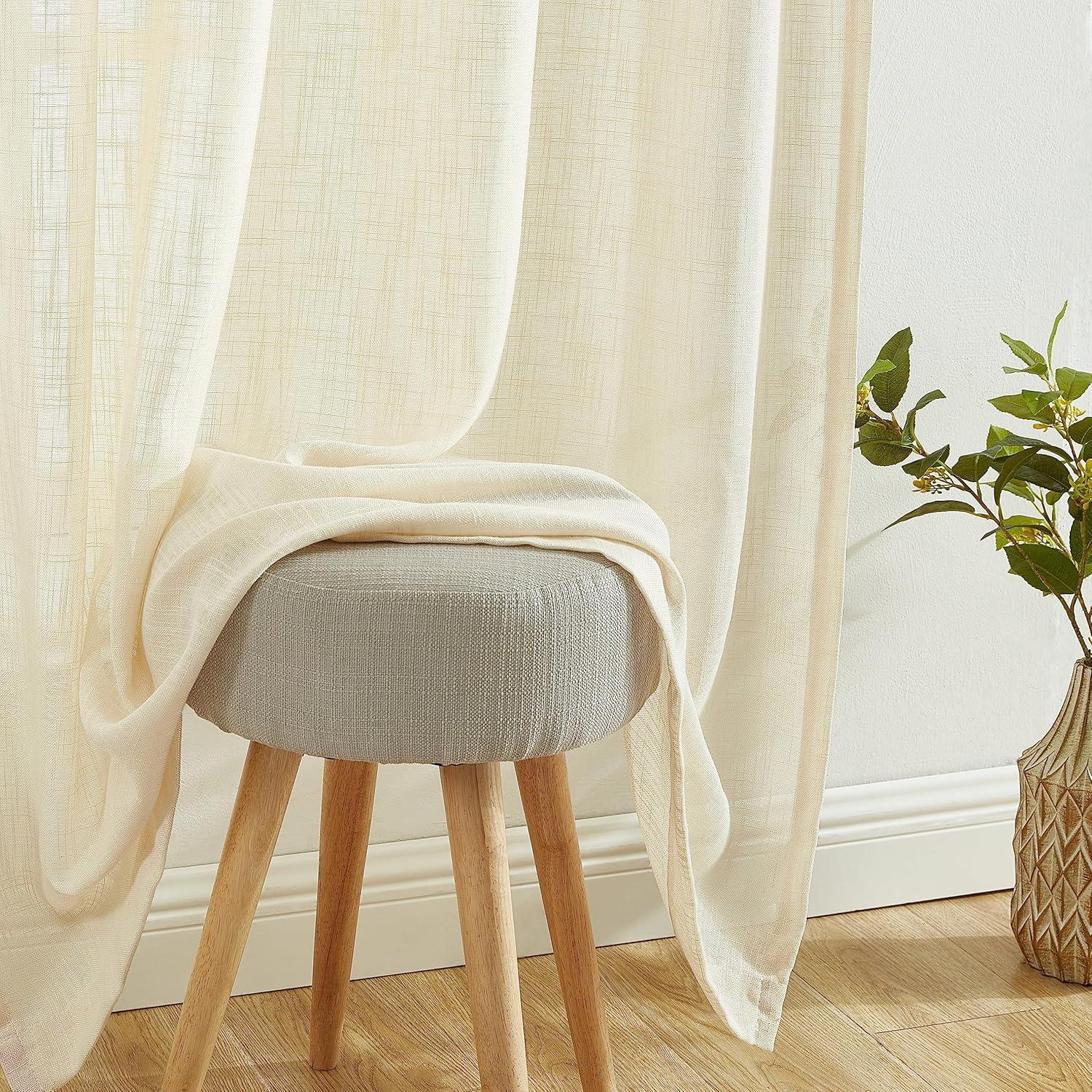 HLC.ME Linda Faux Linen Textured Semi Sheer Privacy Sun Light Filtering Window Rod Pocket Thick Curtains Panels, Set of 2 - Beige, 54 W x 72 L