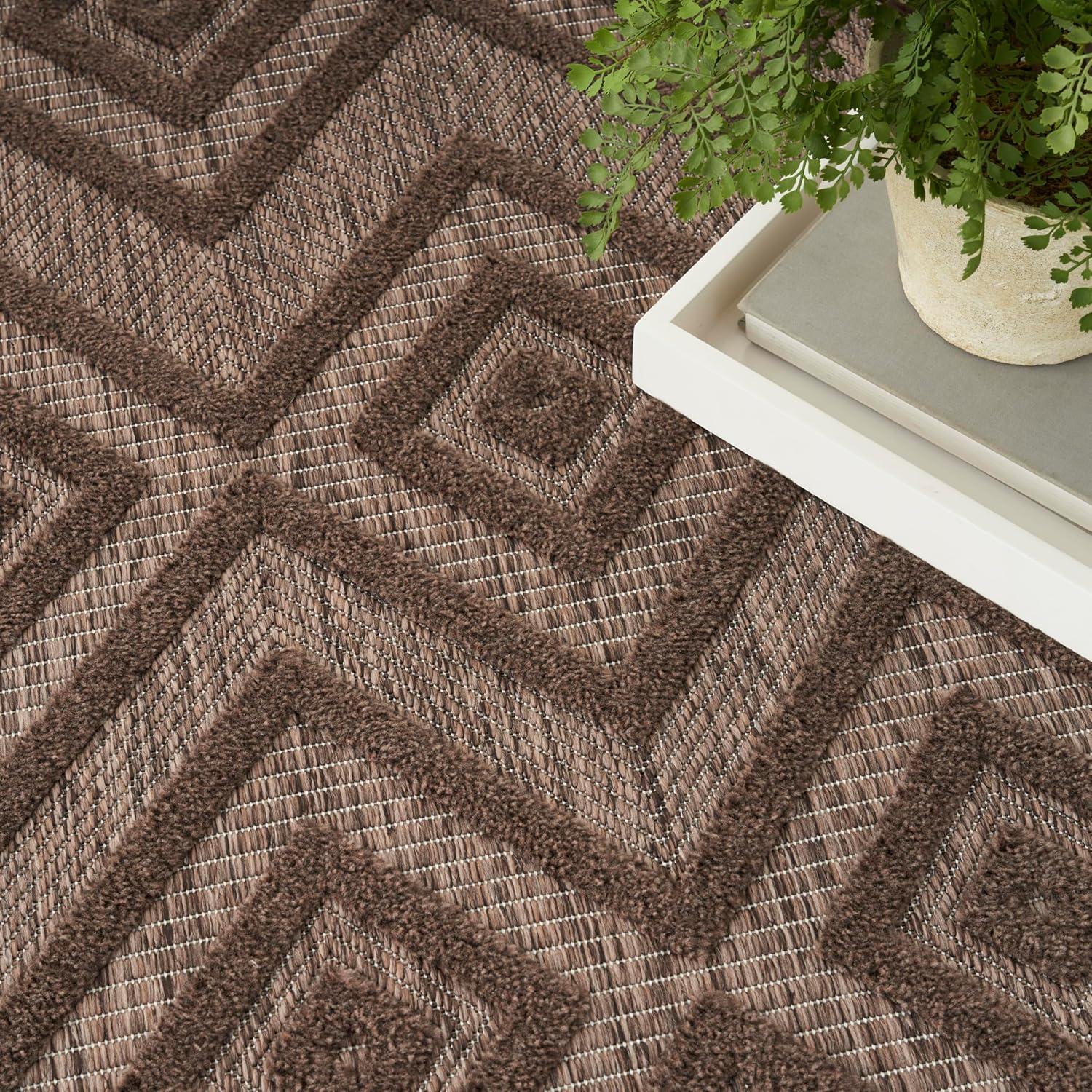 Nourison Versatile Diamond Geometric Flatweave Indoor Outdoor Area Rug Brown 9' x 12'