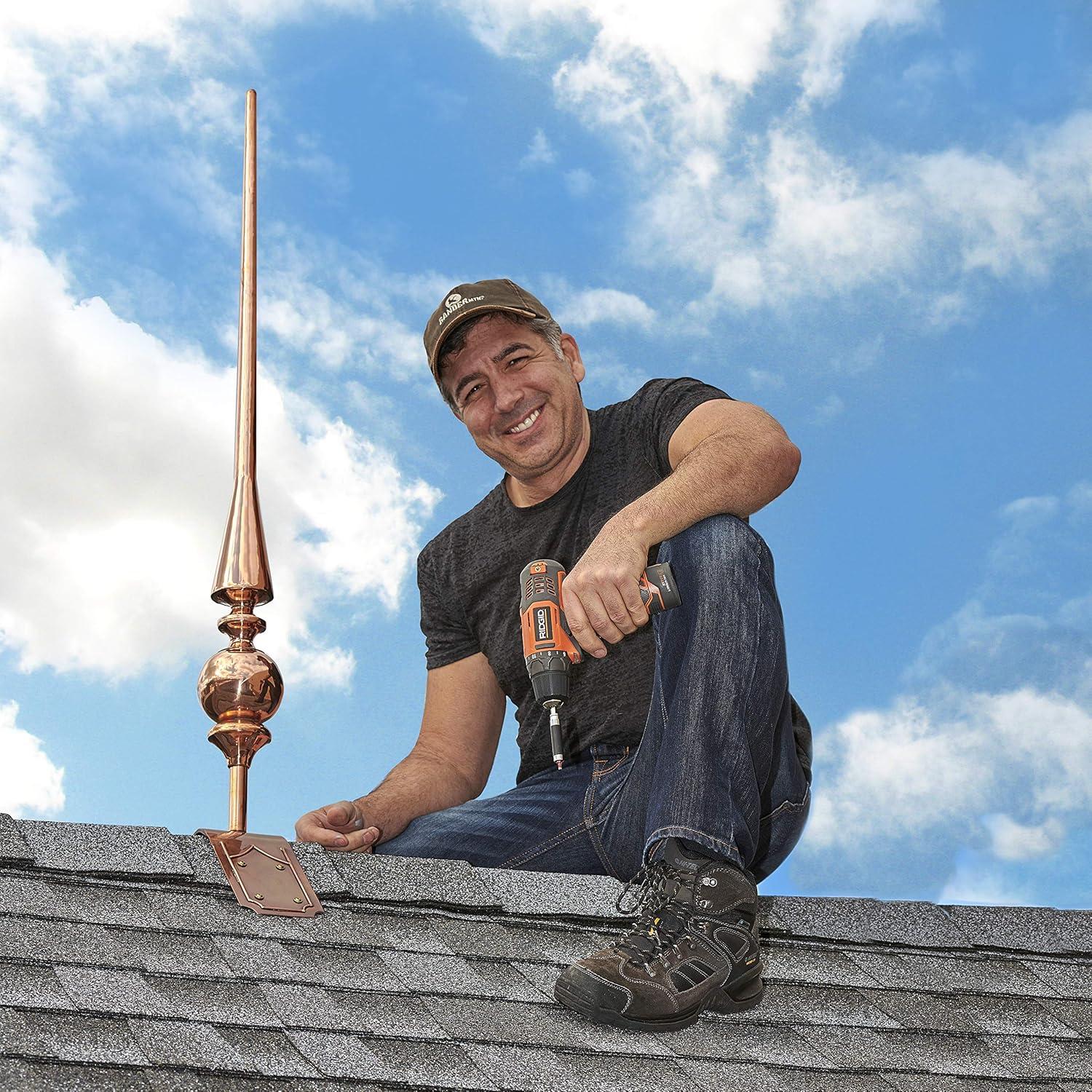 Good Directions 28" Aragon Pure Copper Finial with Decorative Copper Roof Mount - 34"H