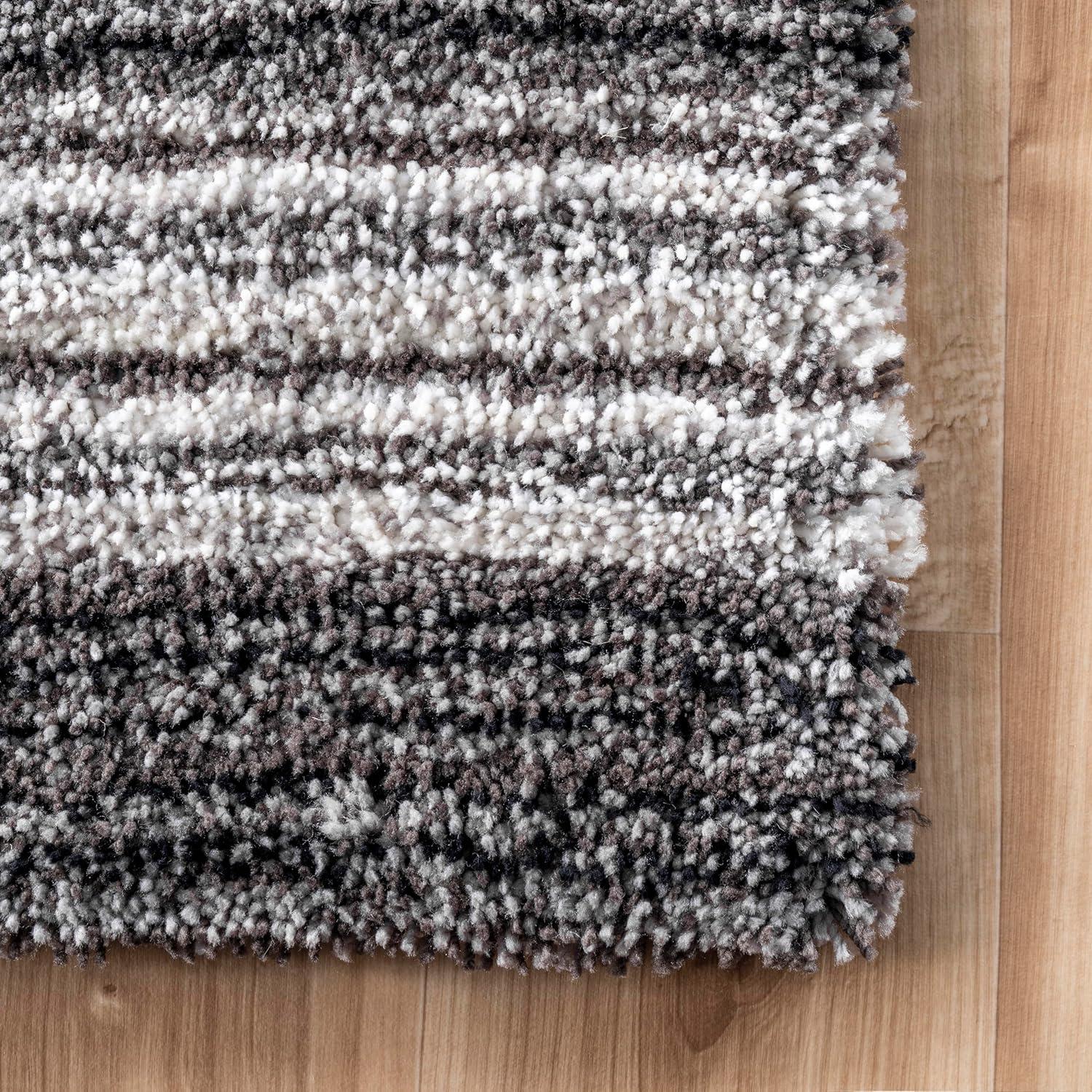 Luxurious Striped Shag Runner Rug in Gray Multi, 2'6" x 8'