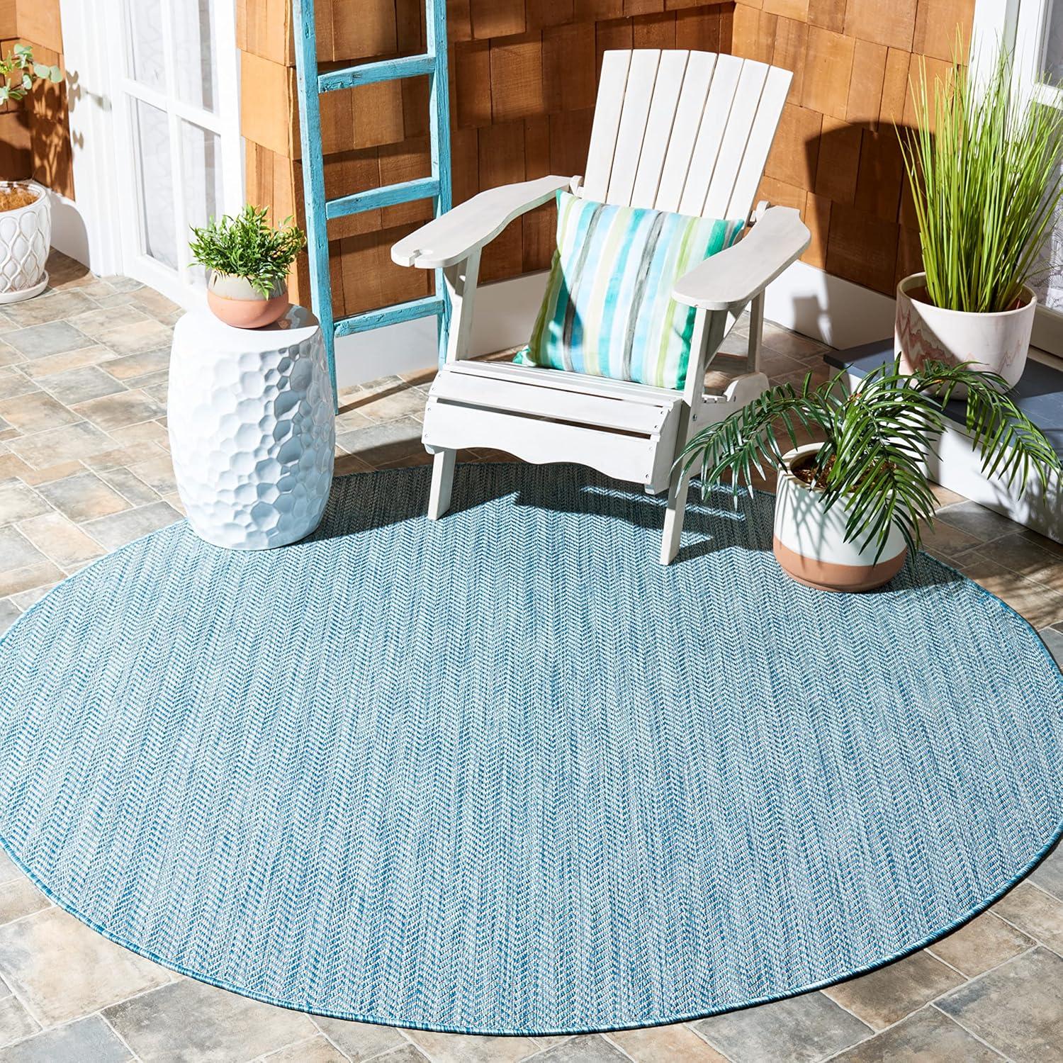 Courtyard CY8022 Power Loomed Indoor and Outdoor Area Rug - Aqua/Grey - 5'3" Round - Safavieh