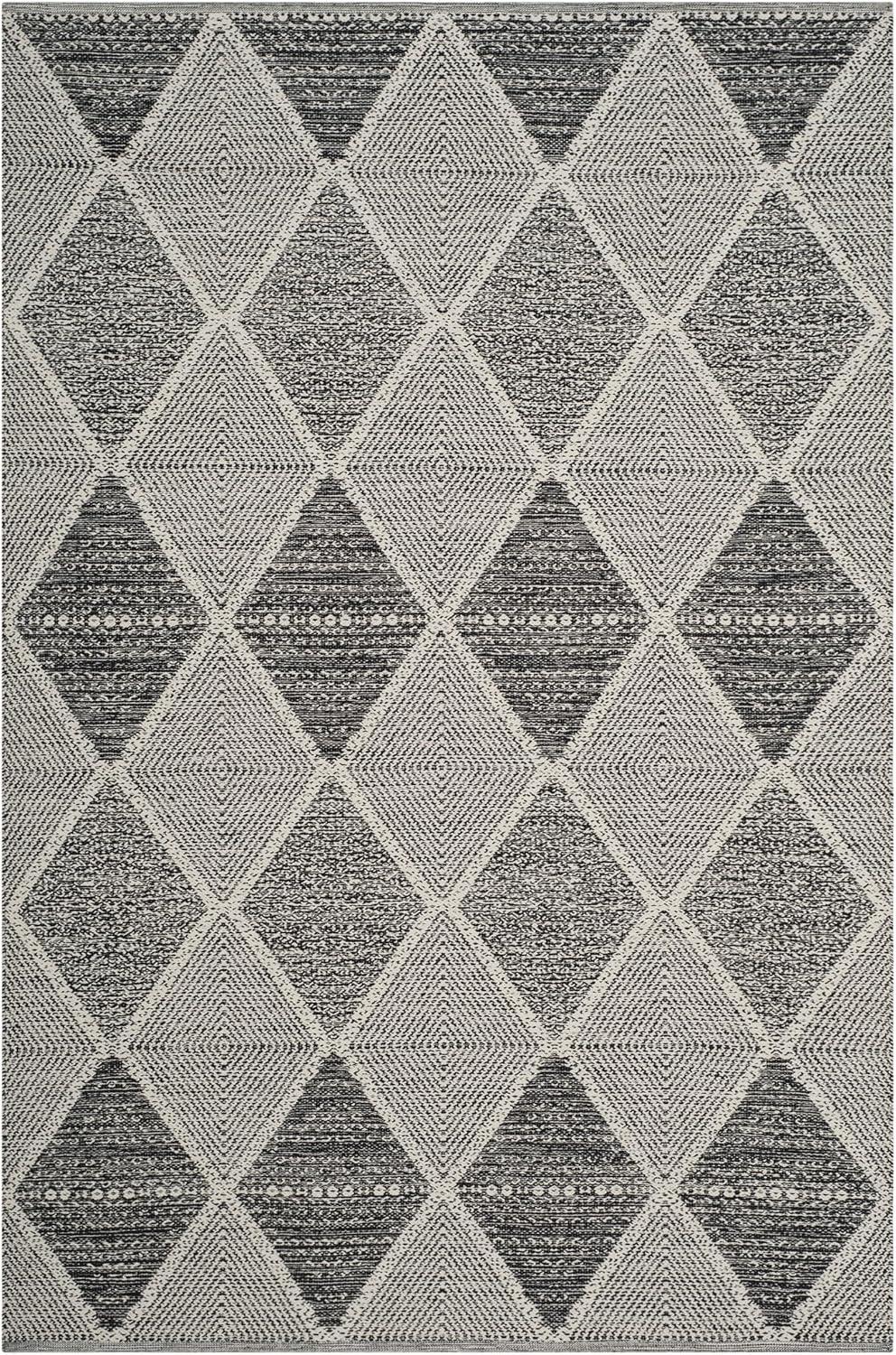 Montauk Black Geometric Wool Cotton 6' x 9' Area Rug