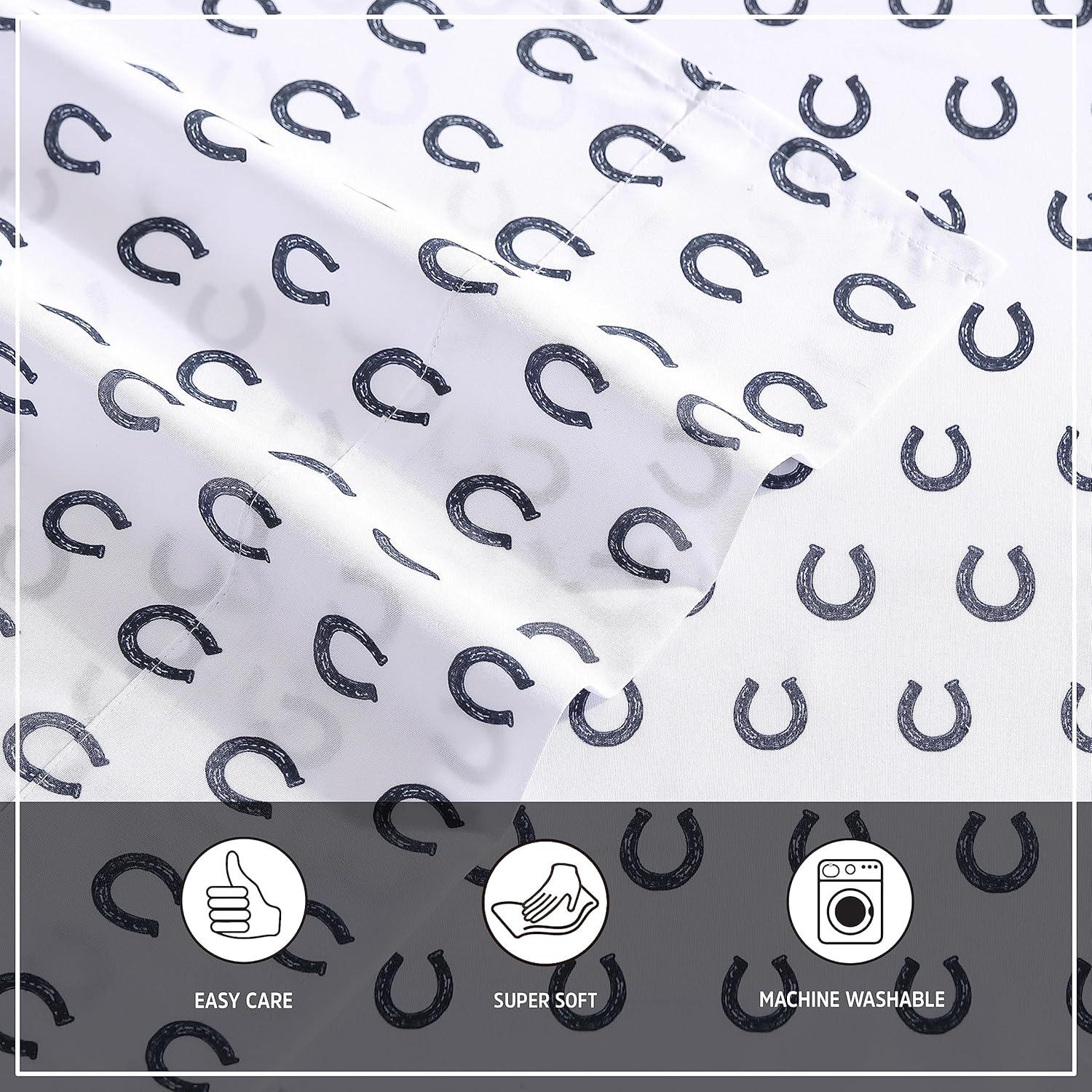 Navy Horseshoe Print Twin Microfiber Sheet Set