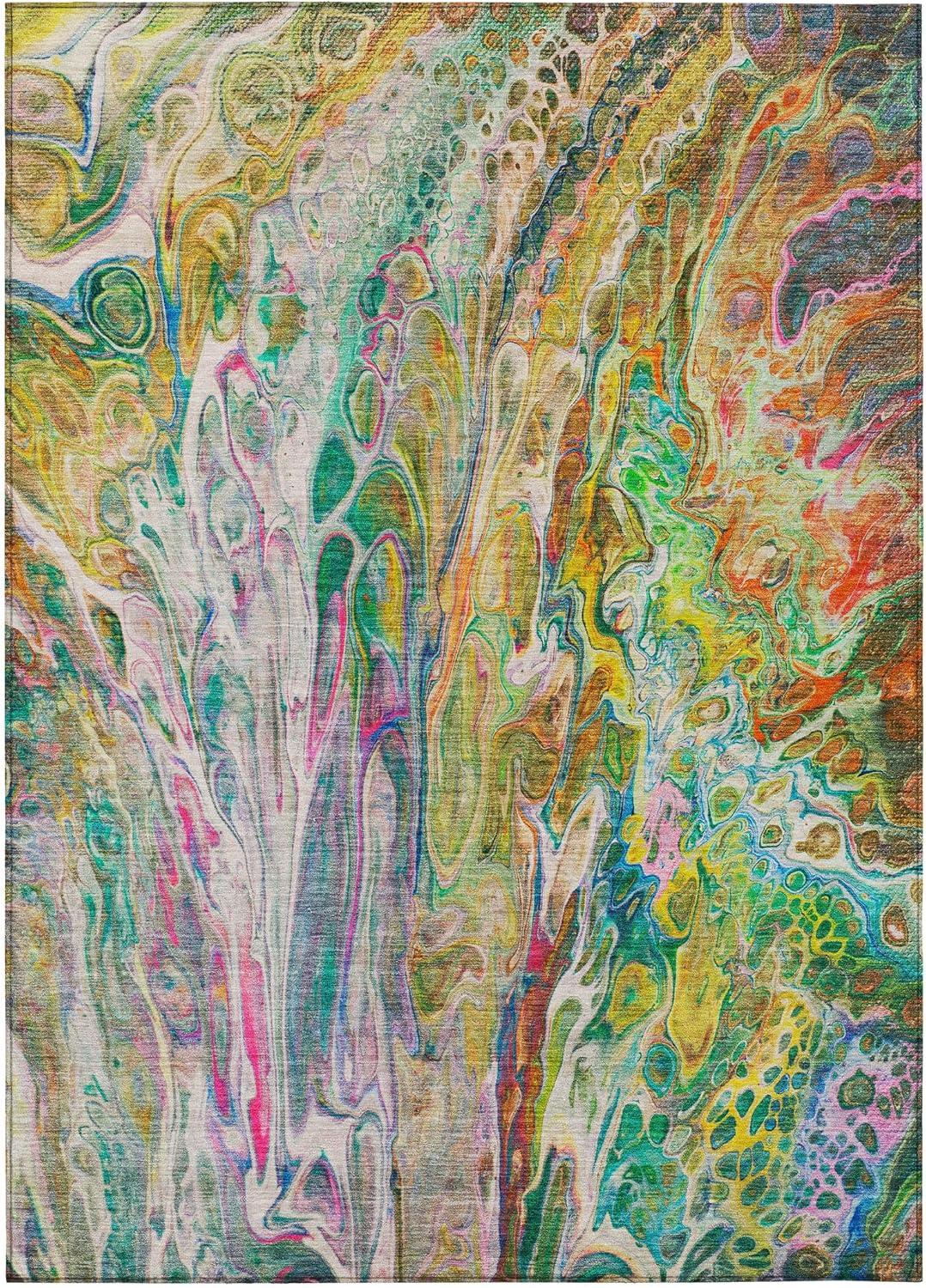 Green Abstract Synthetic 8' x 10' Washable Area Rug