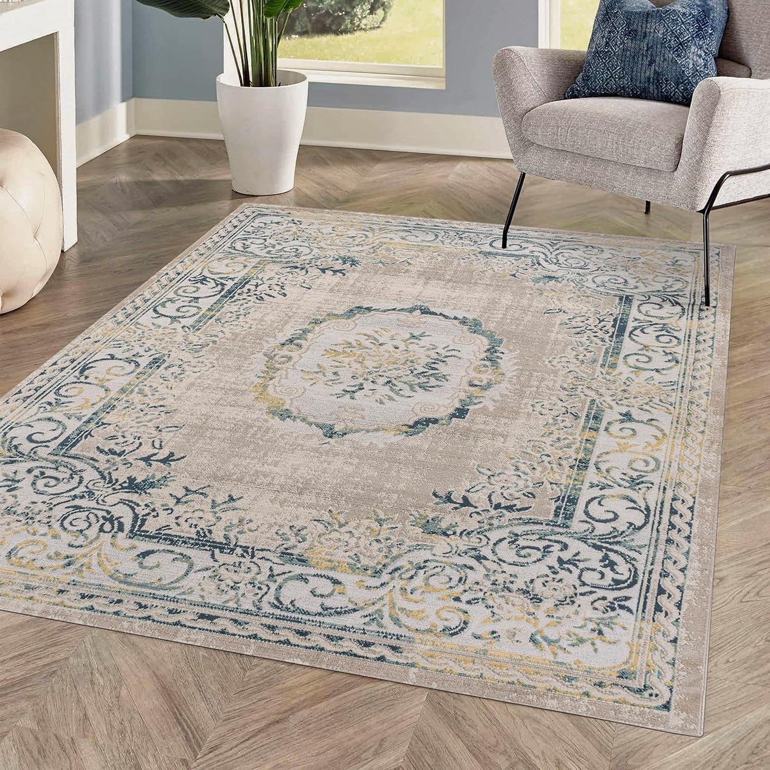 JONATHAN Y Rosalia Cottage Medallion Navy/Ivory 3 ft. x 5 ft. Area Rug