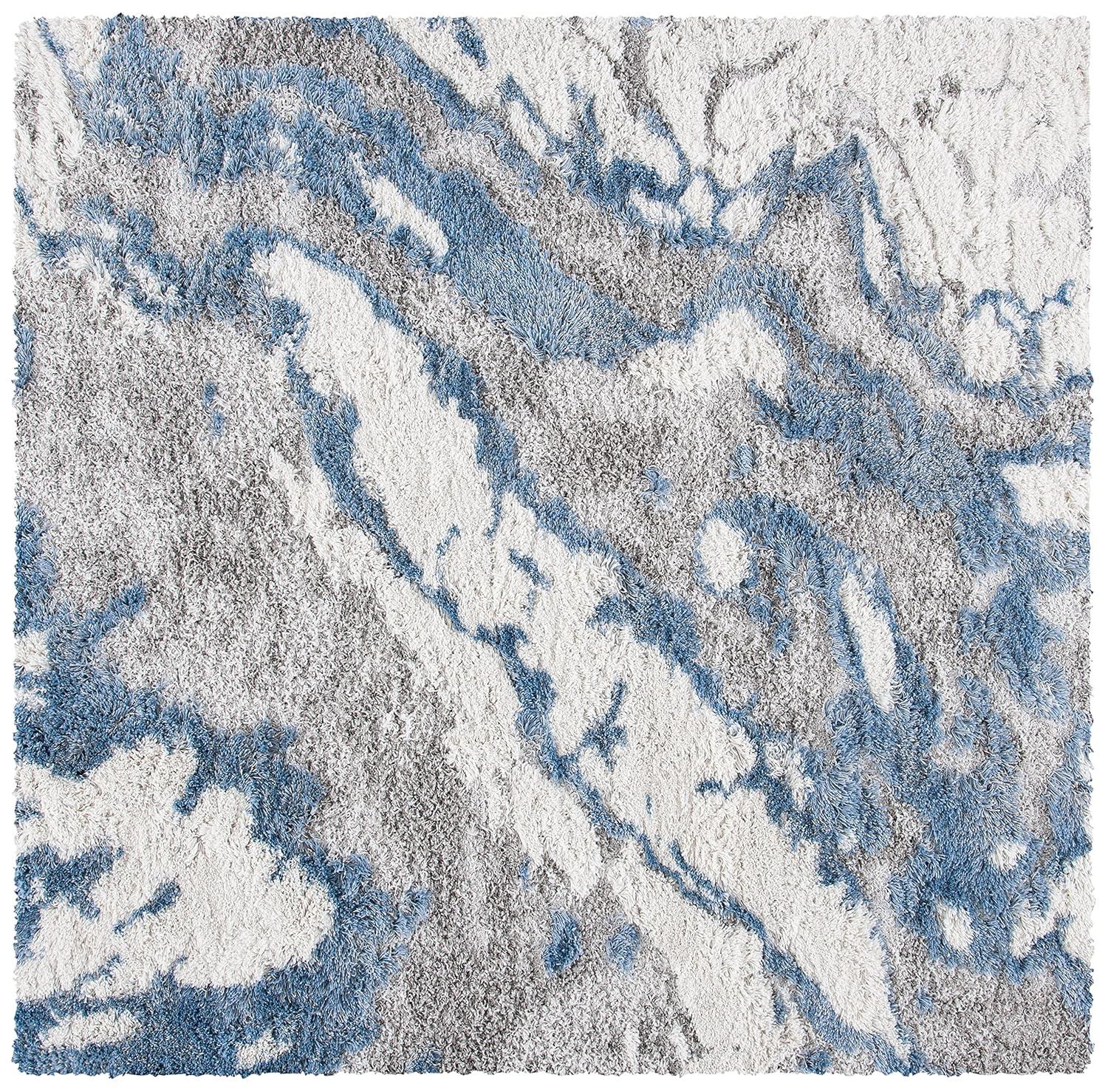 Horizon Shag 800 HZN890 Machine Made Area Rug - 5'x5' - Grey/Blue - Safavieh