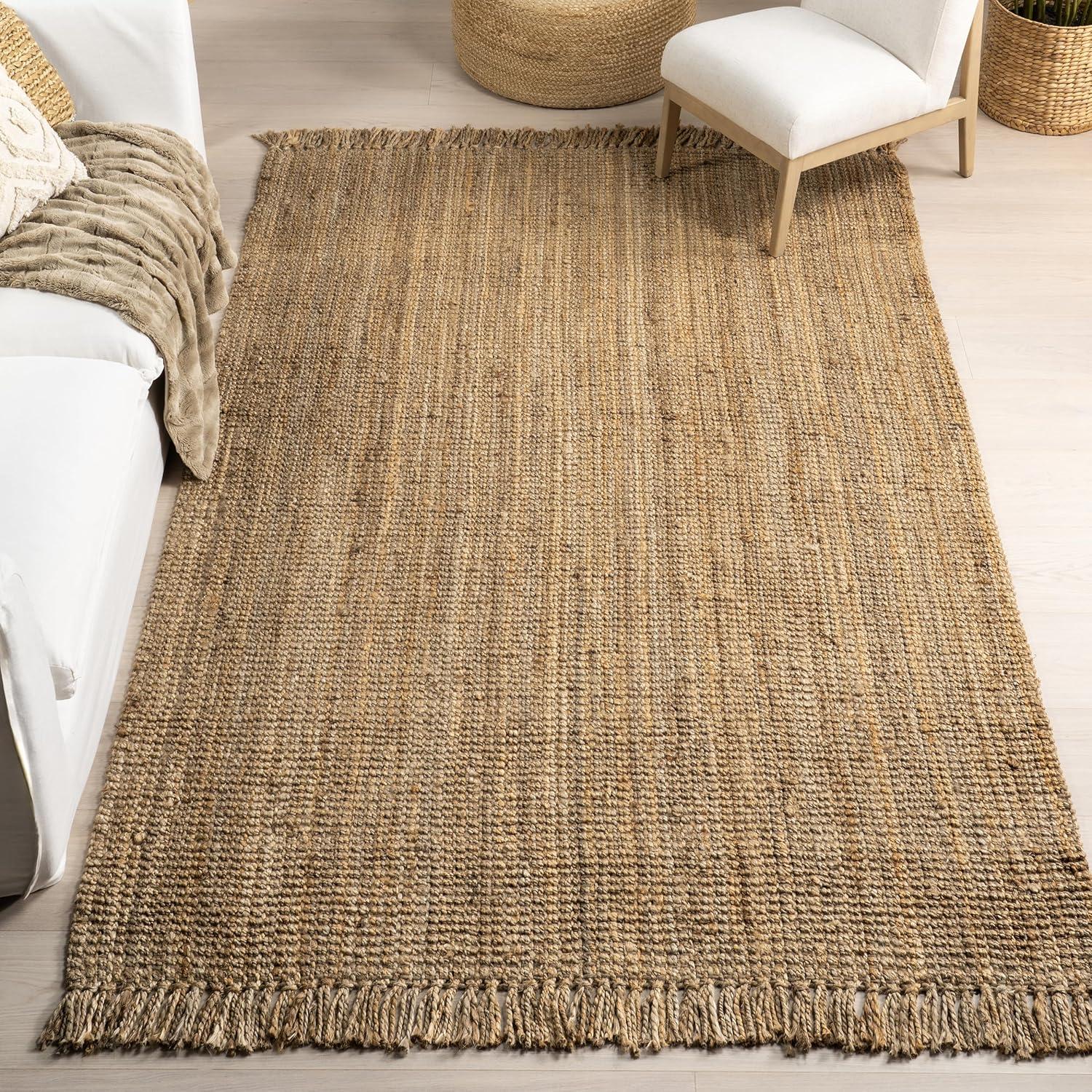 Nuloom 6x9 Daniela Jute Tassel Hand Woven Indoor Area Rug, Brick, Solid Chunky Farmhouse Design, Natural Fiber BedroomLiving Room