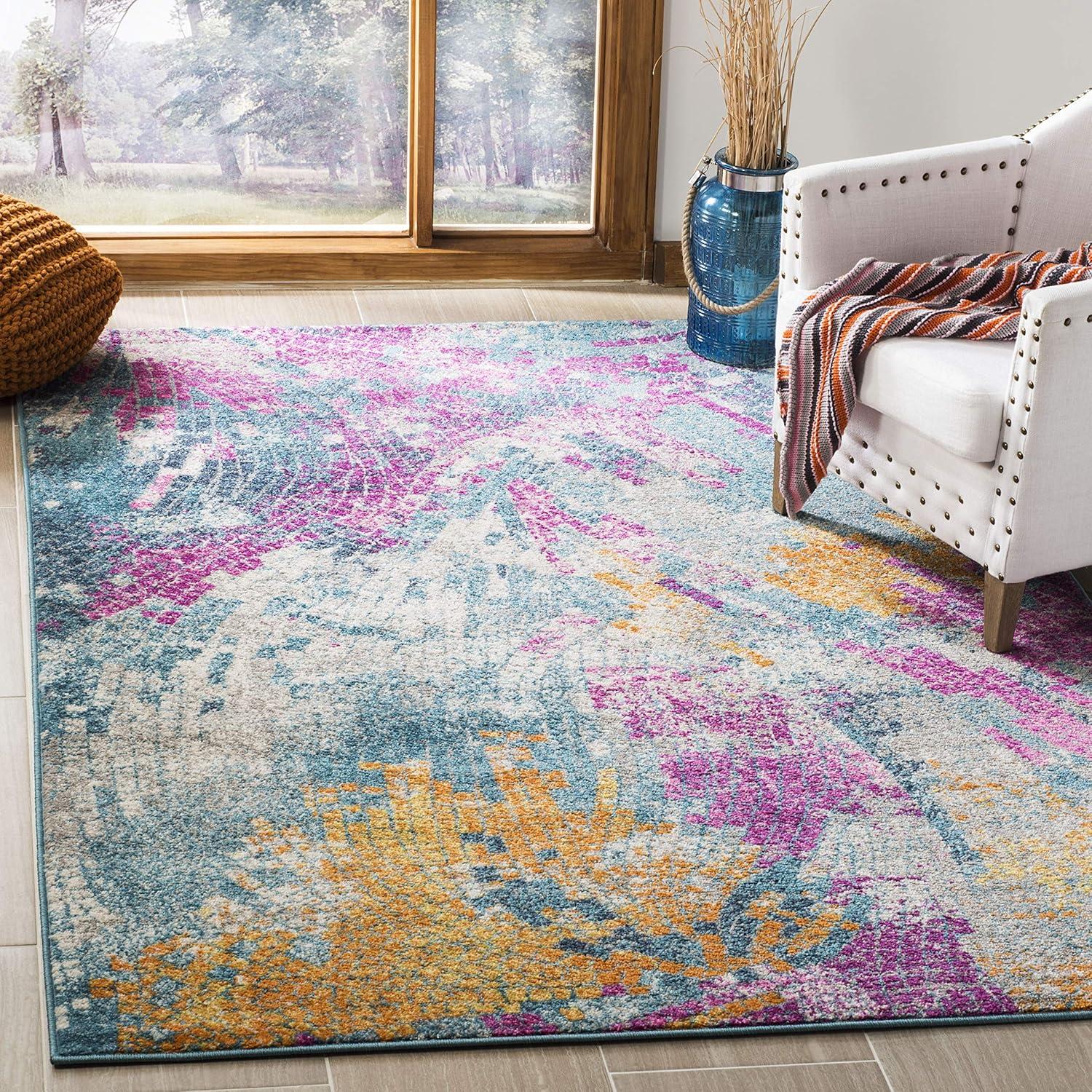 8' x 10' Blue and Multi Abstract Synthetic Area Rug