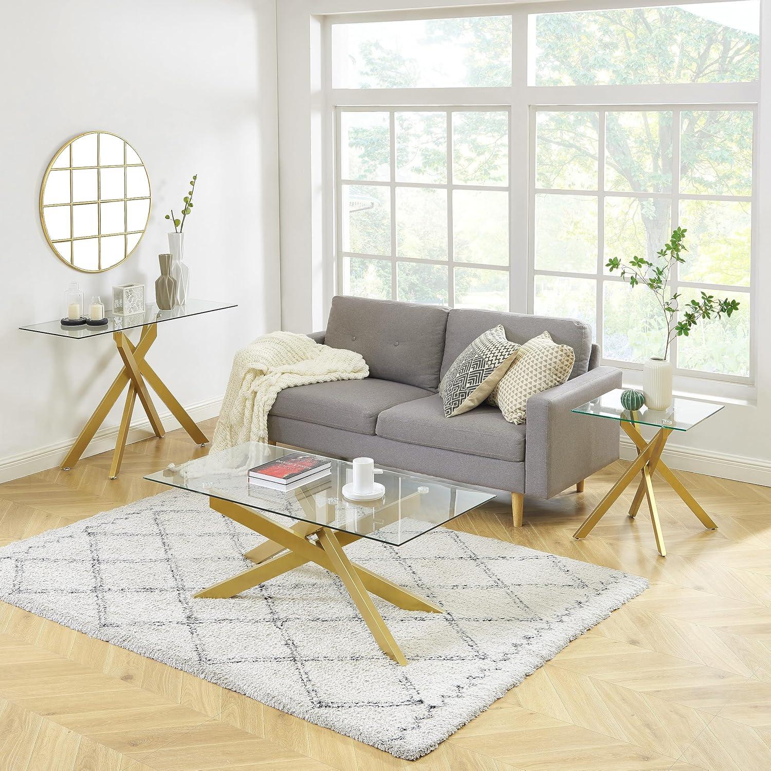 Mercer41 Modern Style Square Side Table with Tempered Glass Top and Metal Tubular Legs