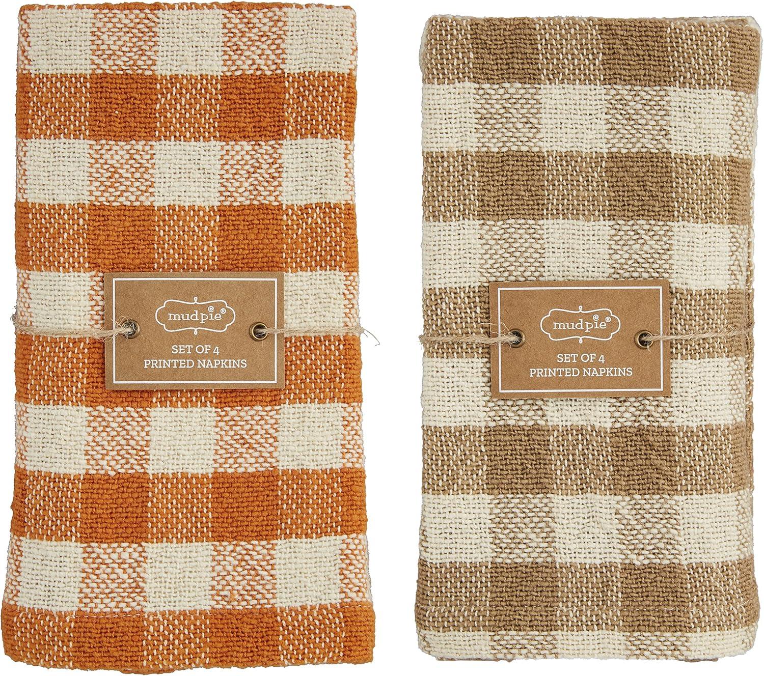 Orange Buffalo Check Cotton Napkin Set, 18" x 18"