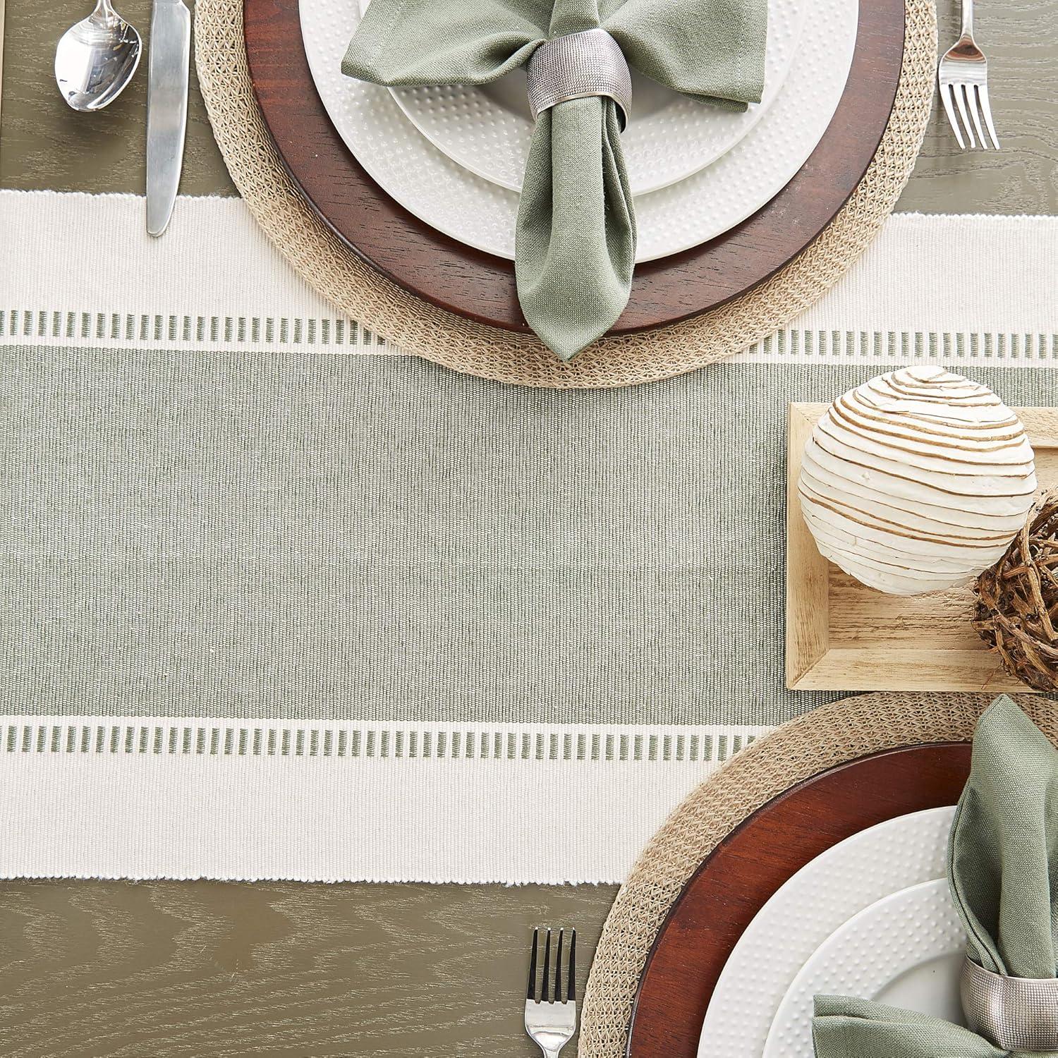 Design Imports Ribbed Dobby Stripe Table Runner, Artichoke Green, 13X108"