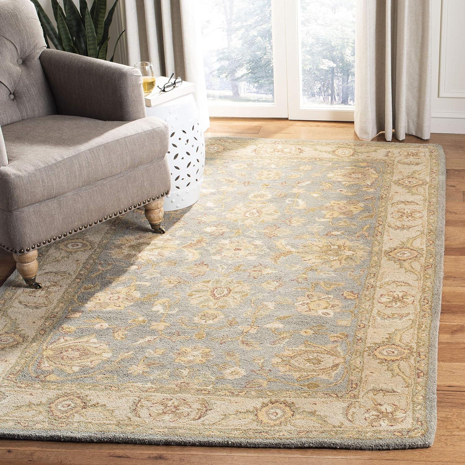 Blue and Beige Handmade Wool Tufted Square Rug, 6' x 6'