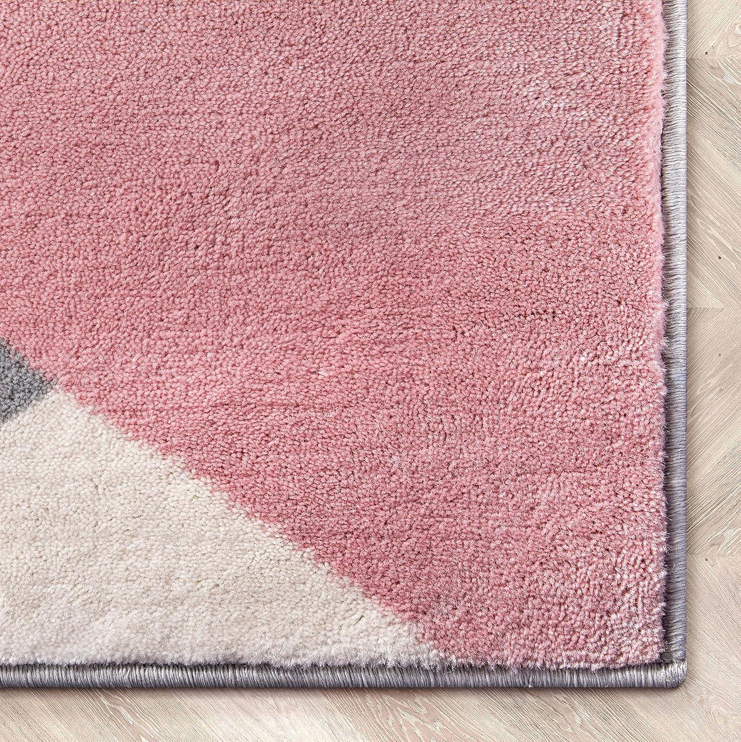 Well Woven Naya Blush Pink Modern Geometric Diamond Boxes Pattern Area Rug 5x7 (5'3" x 7'3")