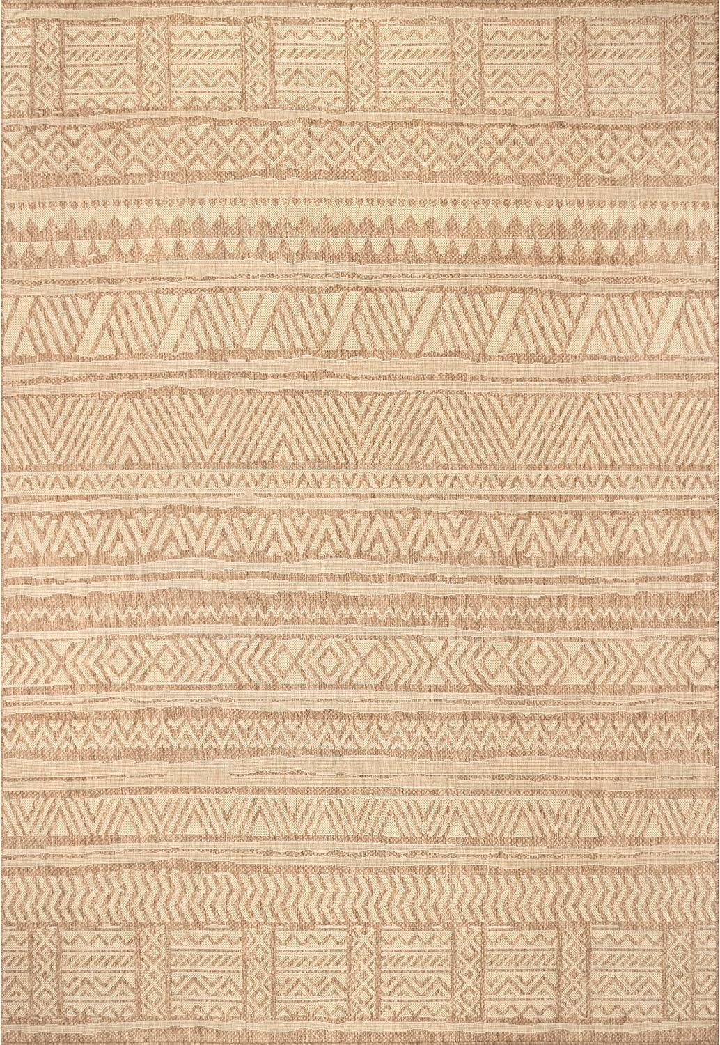 6'7"x9' Abbey Geometric Striped Indoor and Outdoor Area Rug Beige - nuLOOM: Low Pile, Machine Made, Polypropylene