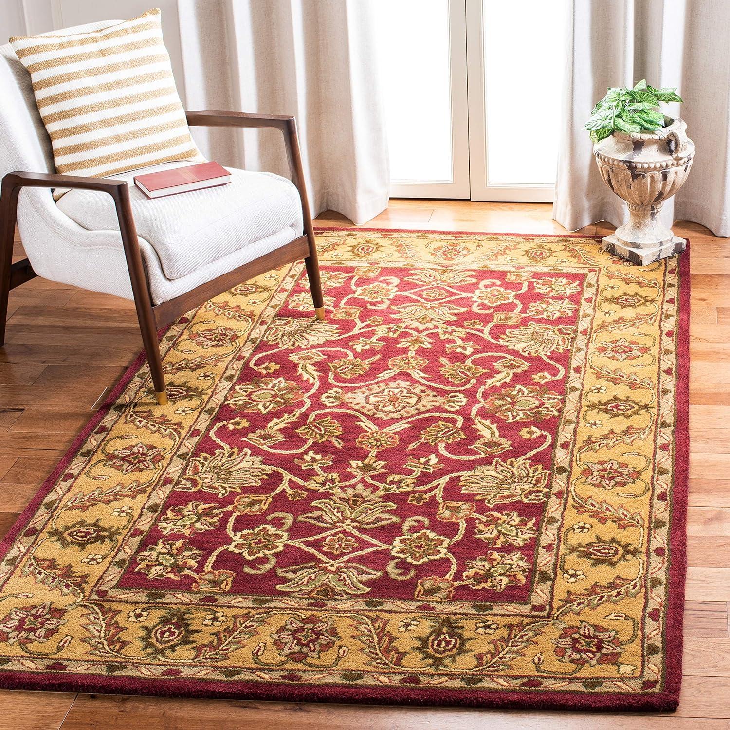 SAFAVIEH Golden Jaipur Dreda Border Wool Area Rug, Burgundy/Gold, 4' x 6'