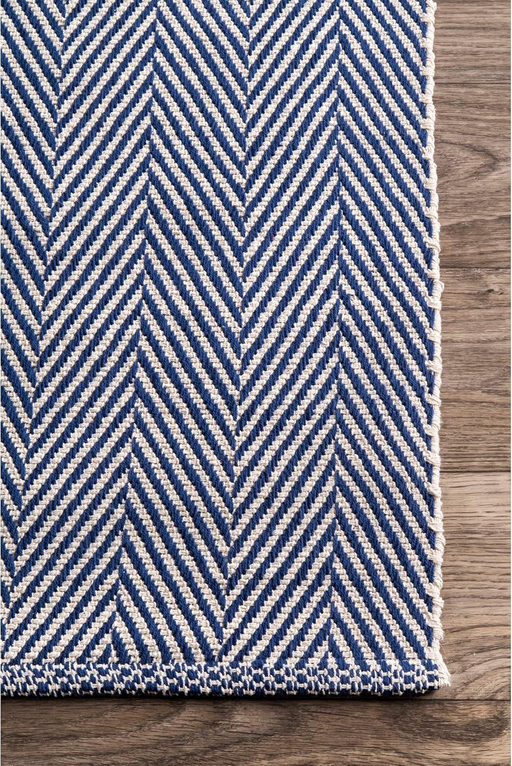 Navy Stripe Hand-Loomed Cotton 3' x 5' Area Rug