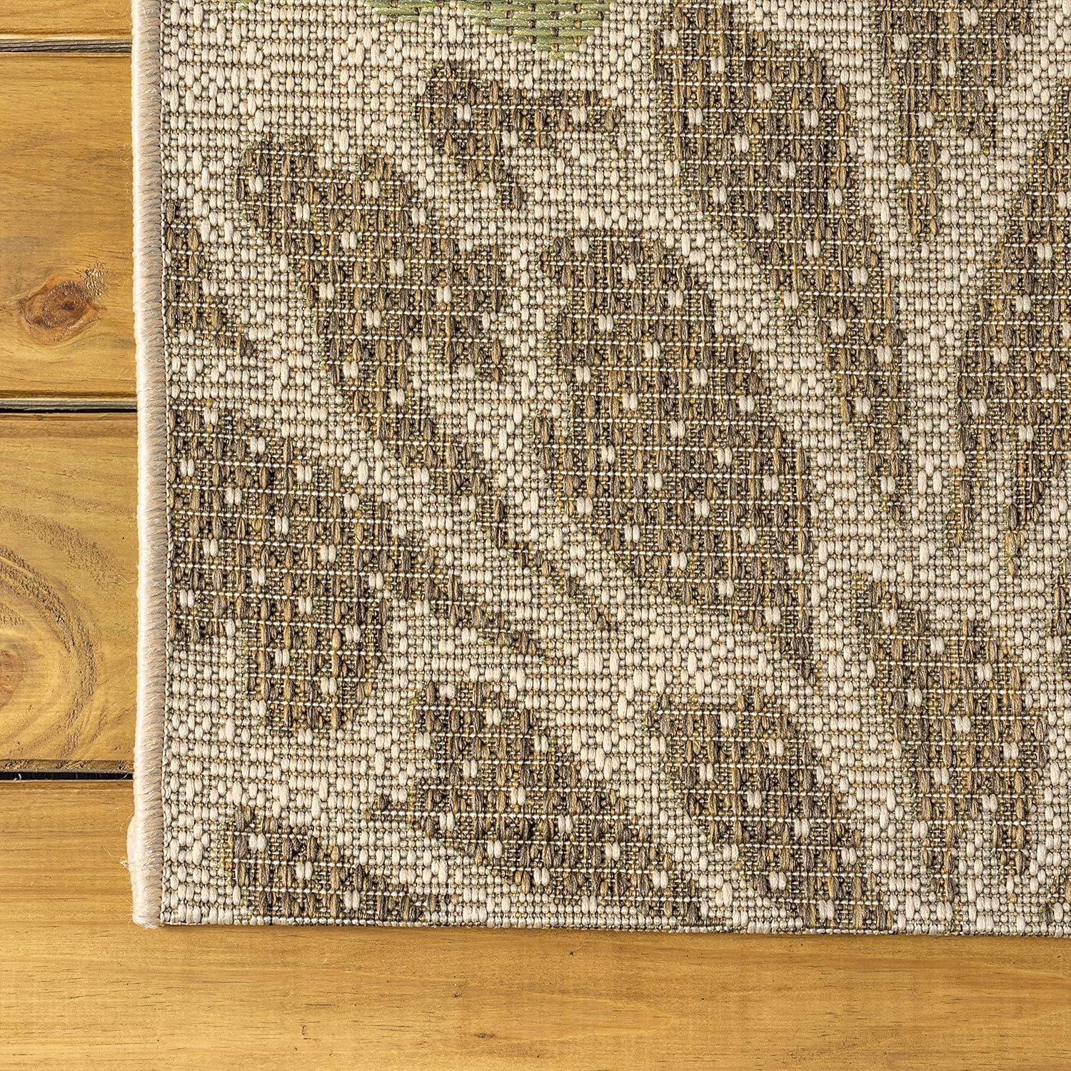 4'x6' Zinnia Modern Floral Textured Weave Indoor/Outdoor Area Rug, Sage/Brown - JONATHAN Y