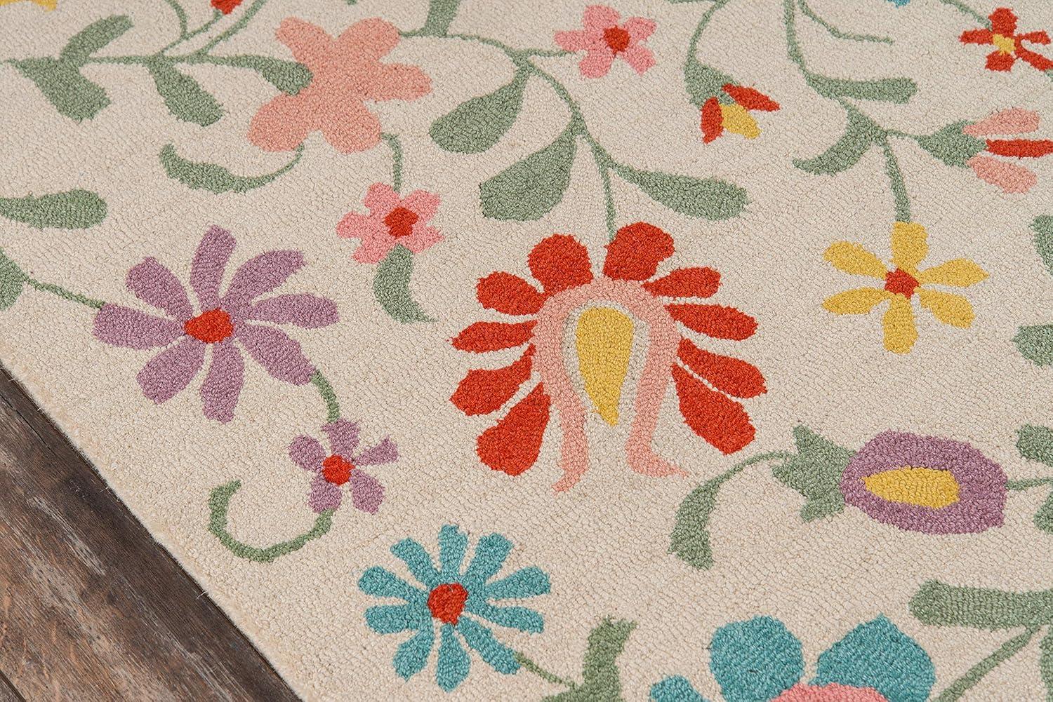 3'9"x5'9" Newport Area Rug Ivory - Momeni: Wool, Floral Bohemian, Low Pile, Handmade, Indoor Use, Vacuum Recommended