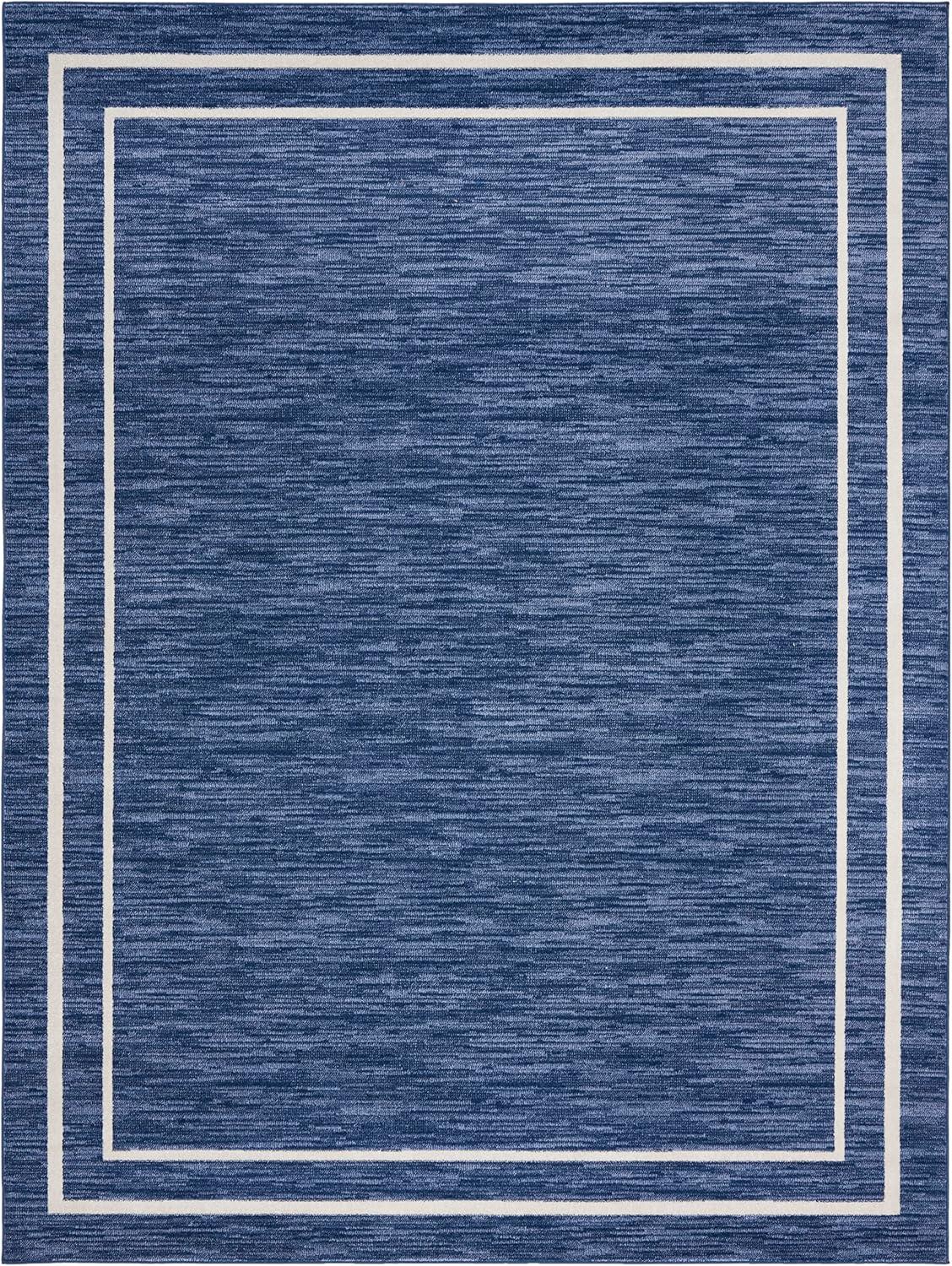 Nourison Essentials 9' x 12' Navy/Ivory Contemporary Bordered Indoor/Outdoor Area Rug