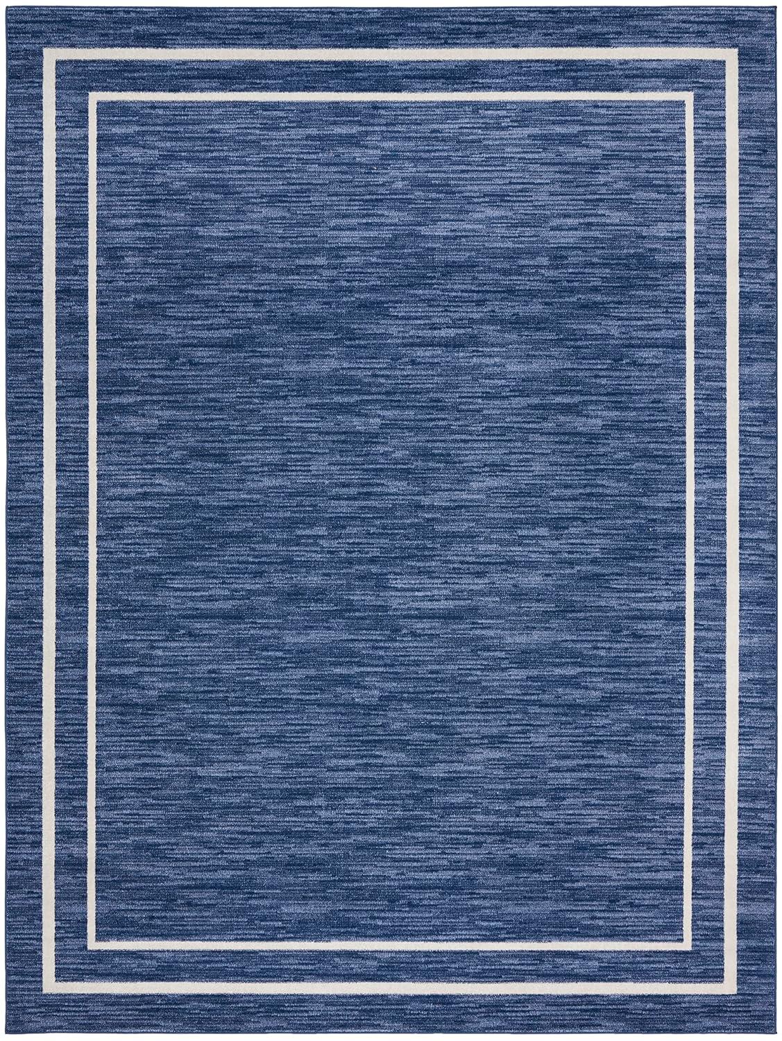 Nourison Essentials 9' x 12' Navy/Ivory Contemporary Bordered Indoor/Outdoor Area Rug