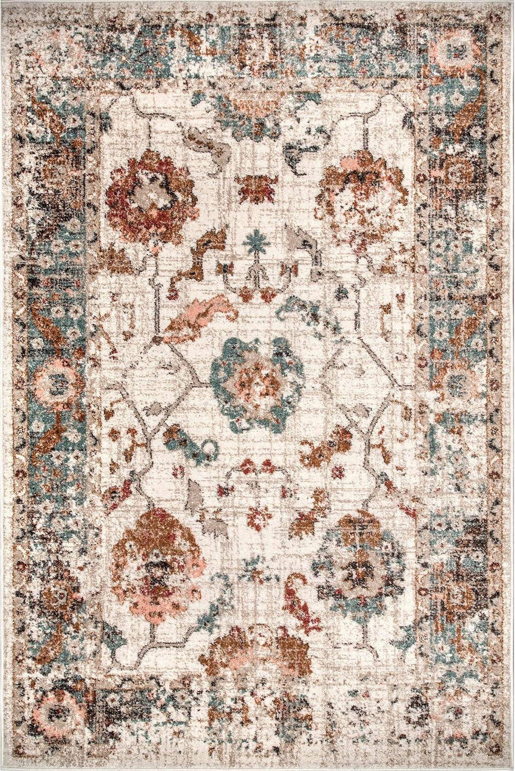 Reversible Multicolor Floral Synthetic 6'7" Square Area Rug