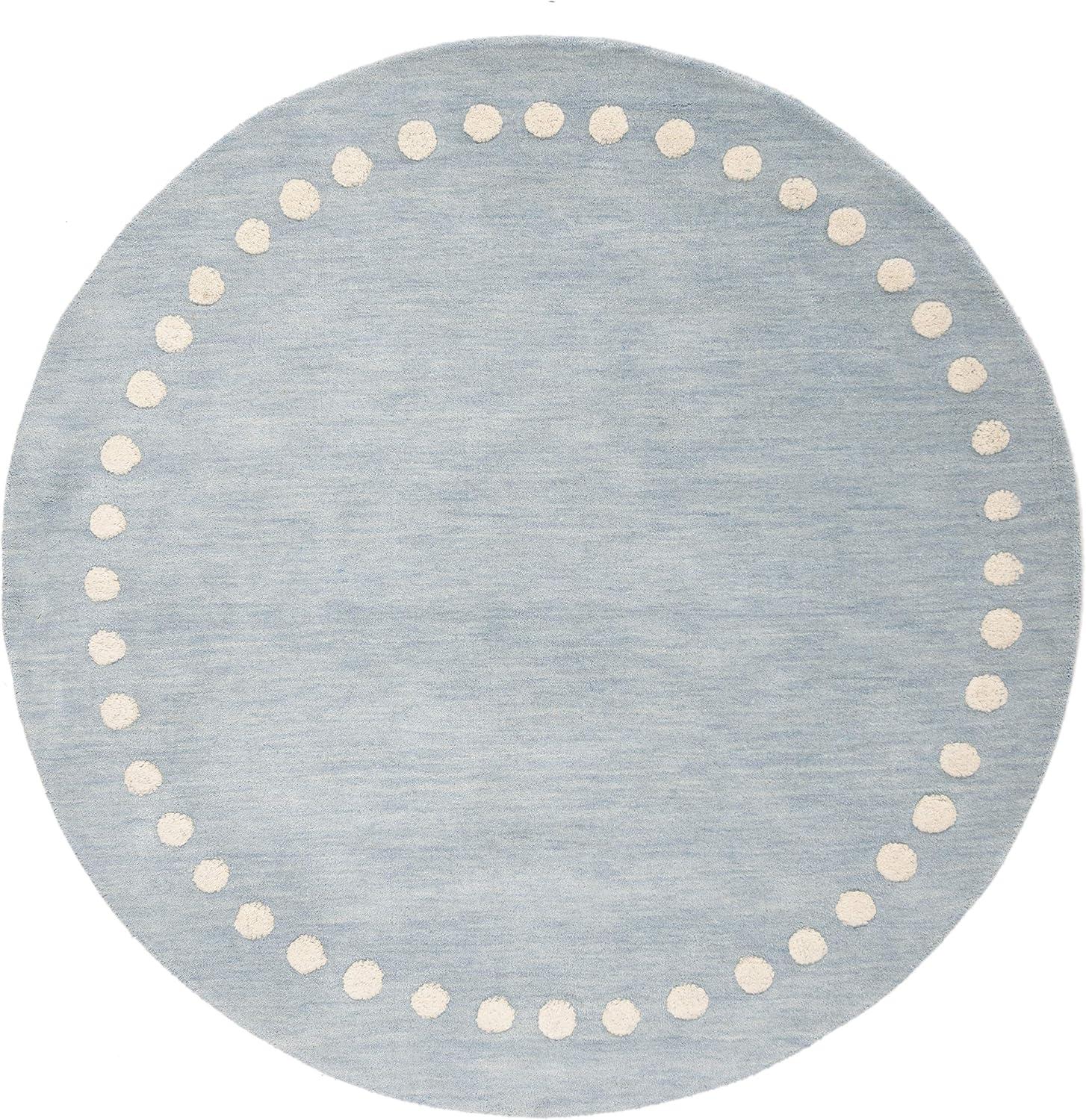 Plush Hand-Tufted Blue Wool Round Kids' Playroom Rug, 5' Diameter