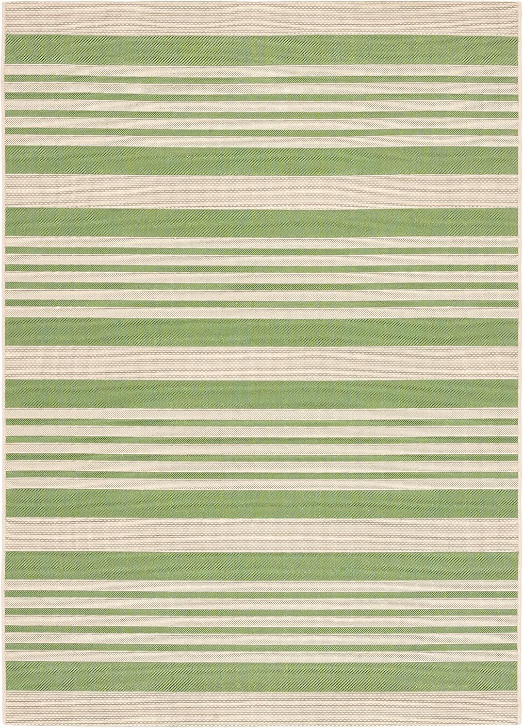 SAFAVIEH Courtyard Caroline Striped Indoor/Outdoor Area Rug, 4' x 5'7", Green/Beige