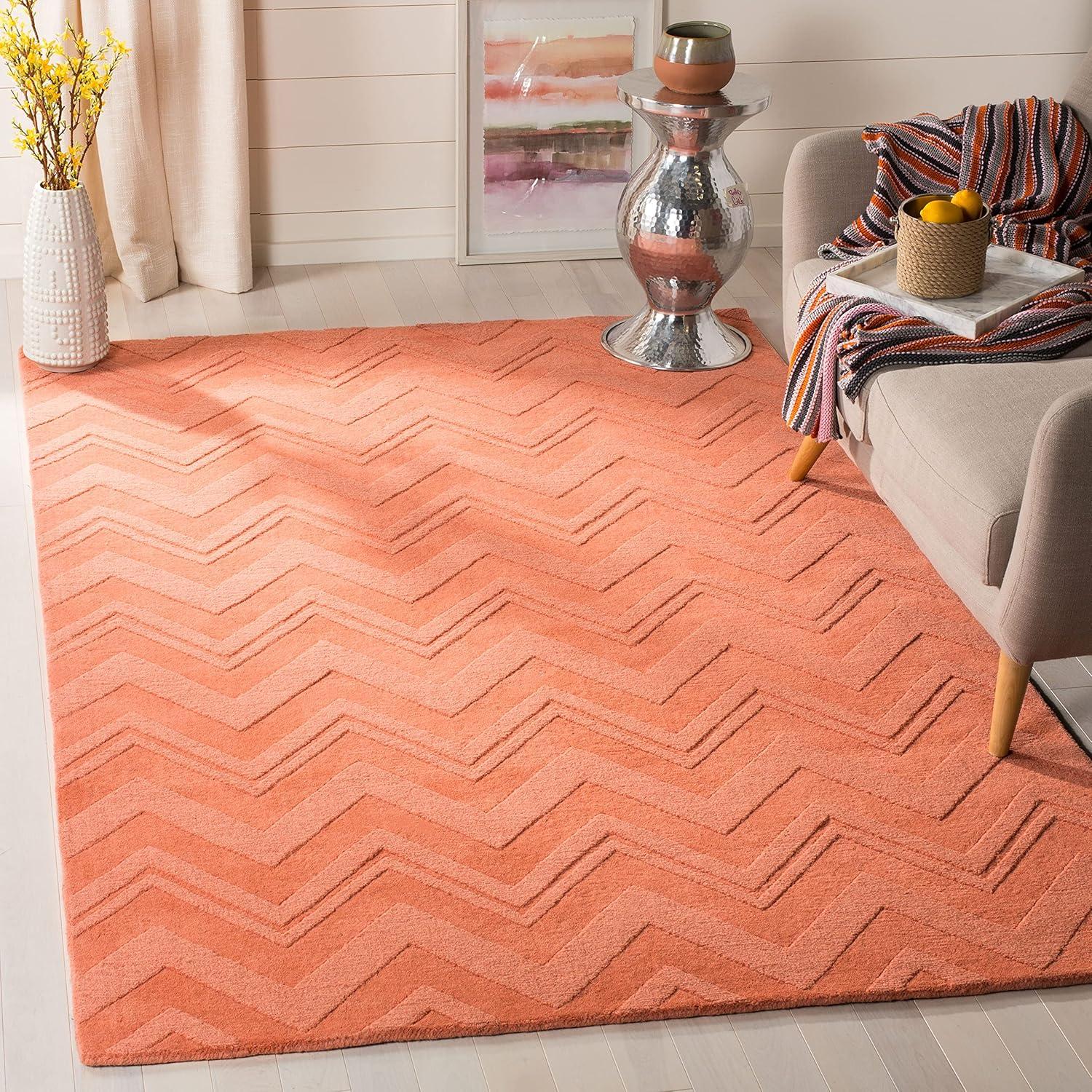 Handmade Peach Chevron Wool 4' x 6' Area Rug