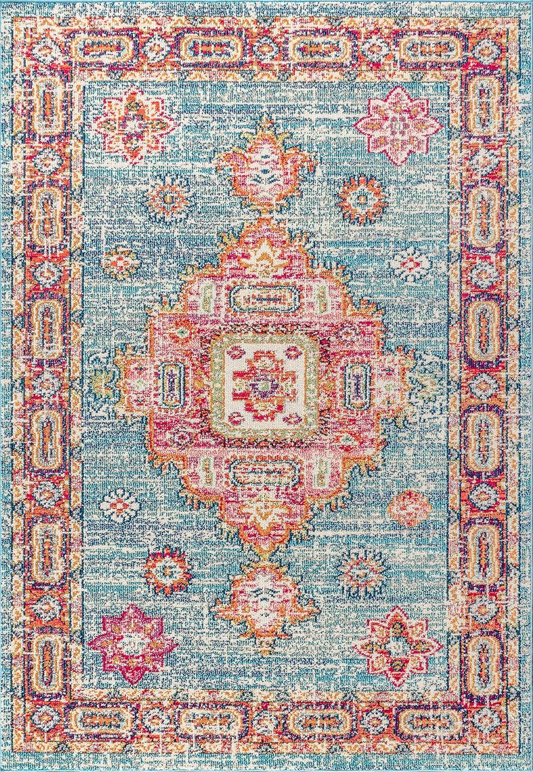 JONATHAN Y Bohemian FLAIR Boho Vintage Medallion Blue/Red 8 ft. x 10 ft. Area Rug