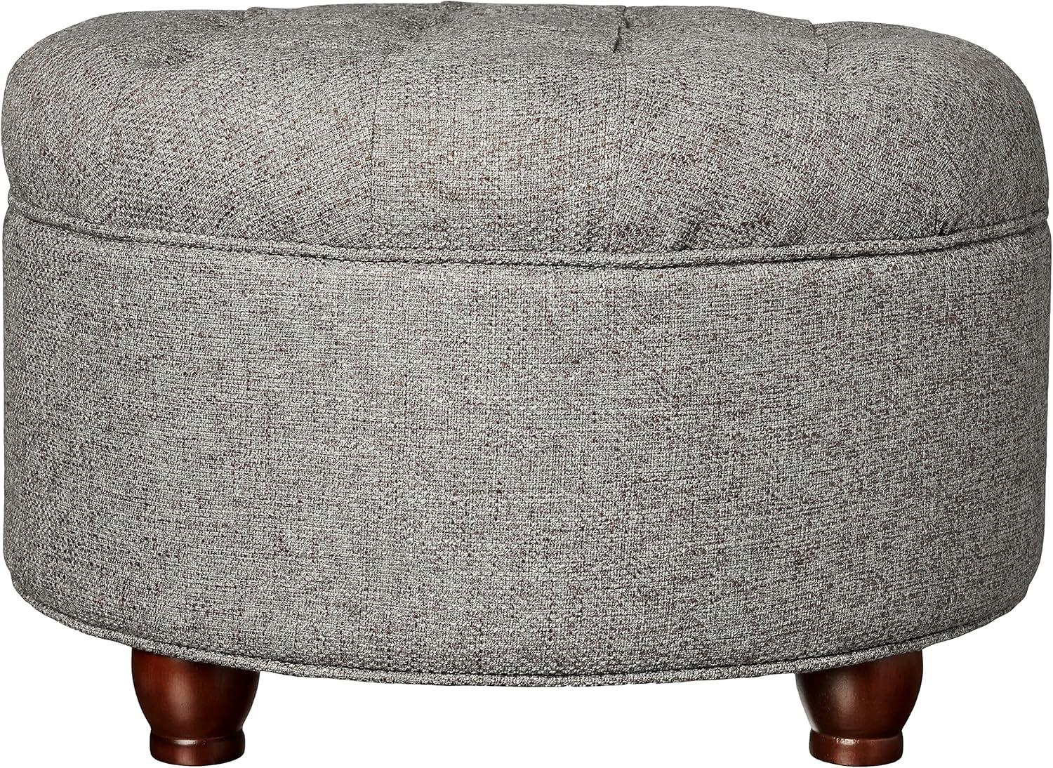 Large Tufted Round Storage Ottoman with Lid & Wood Legs - HomePop