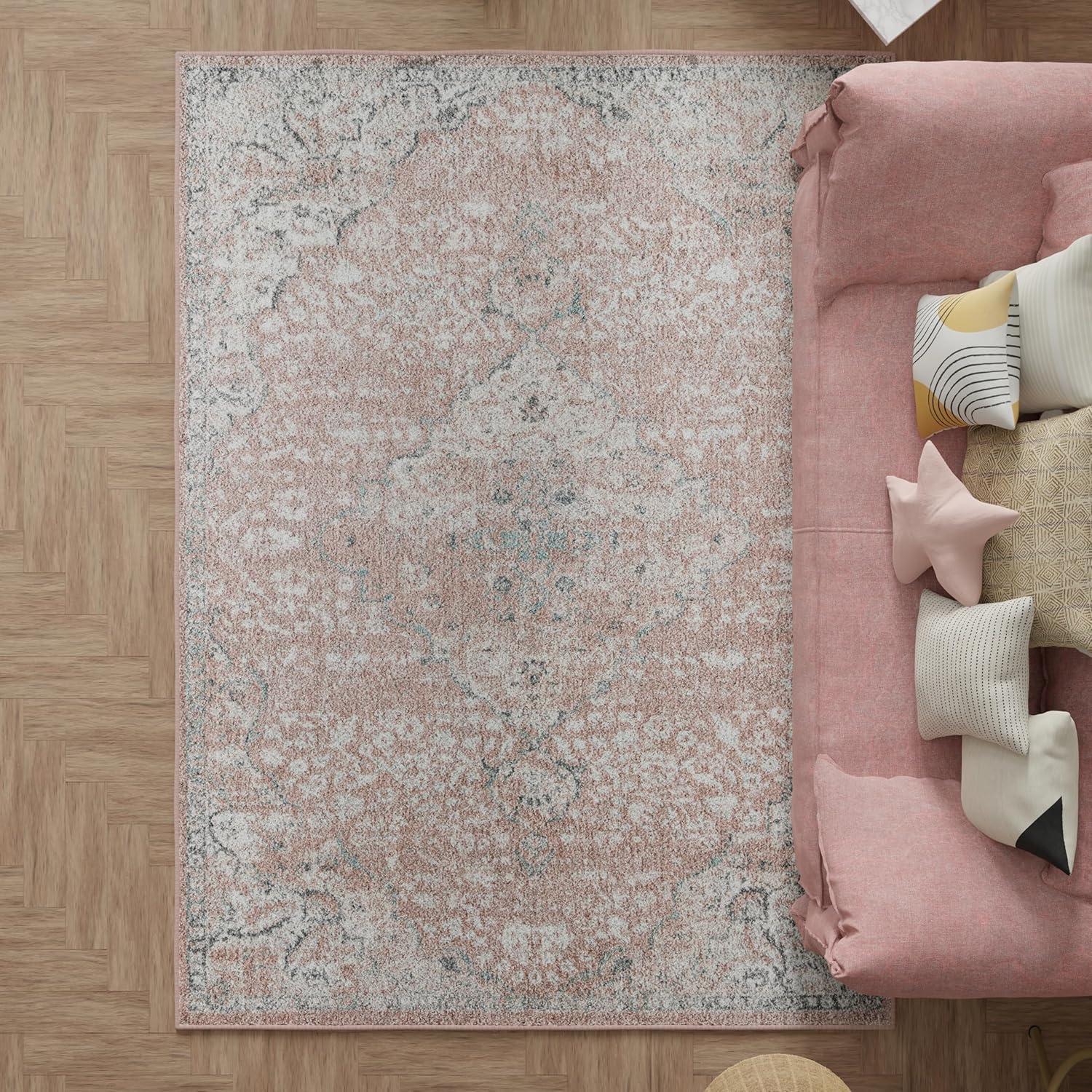 Hailey Pink Amaranth Bedroom Rug - Persian Inspired Rug for Living Room, Trendy Pink Floor Decor, Soft Area Rug, 5'x7'