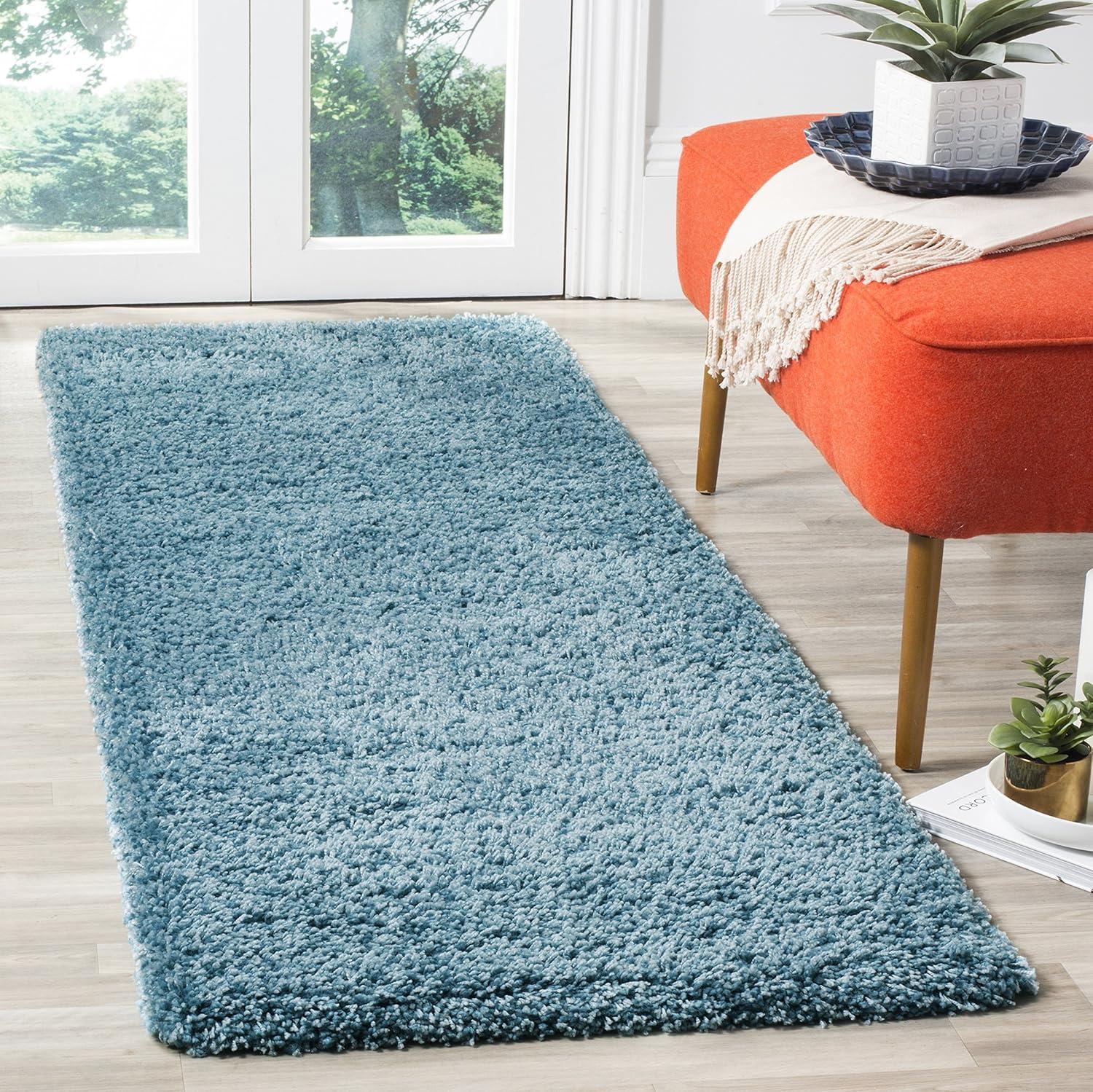 SAFAVIEH California Solid Plush Shag Runner Rug, Turquoise, 2'3" x 9'