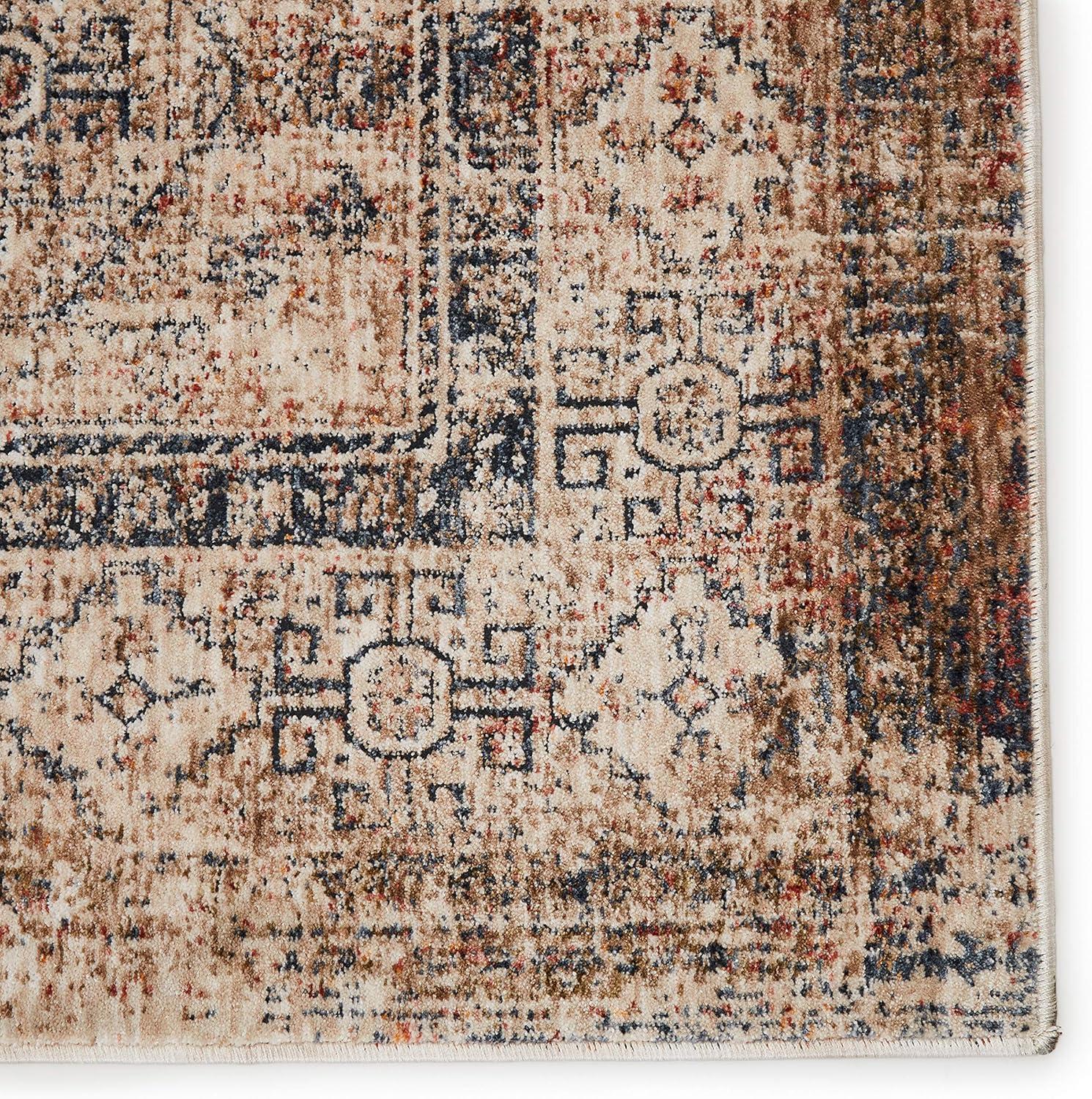 Blue and Taupe Synthetic Medallion 8' x 10' Area Rug