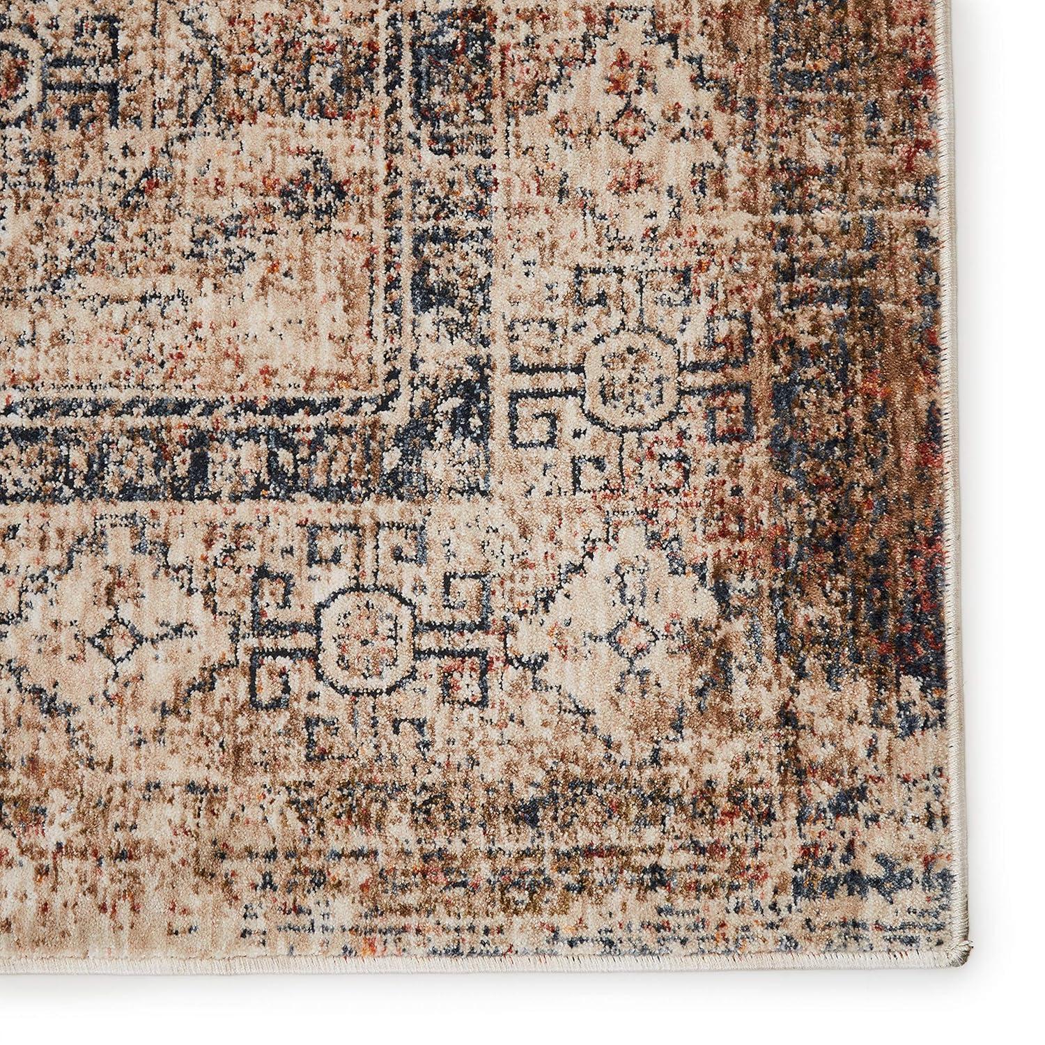 Blue and Taupe Synthetic Medallion 8' x 10' Area Rug